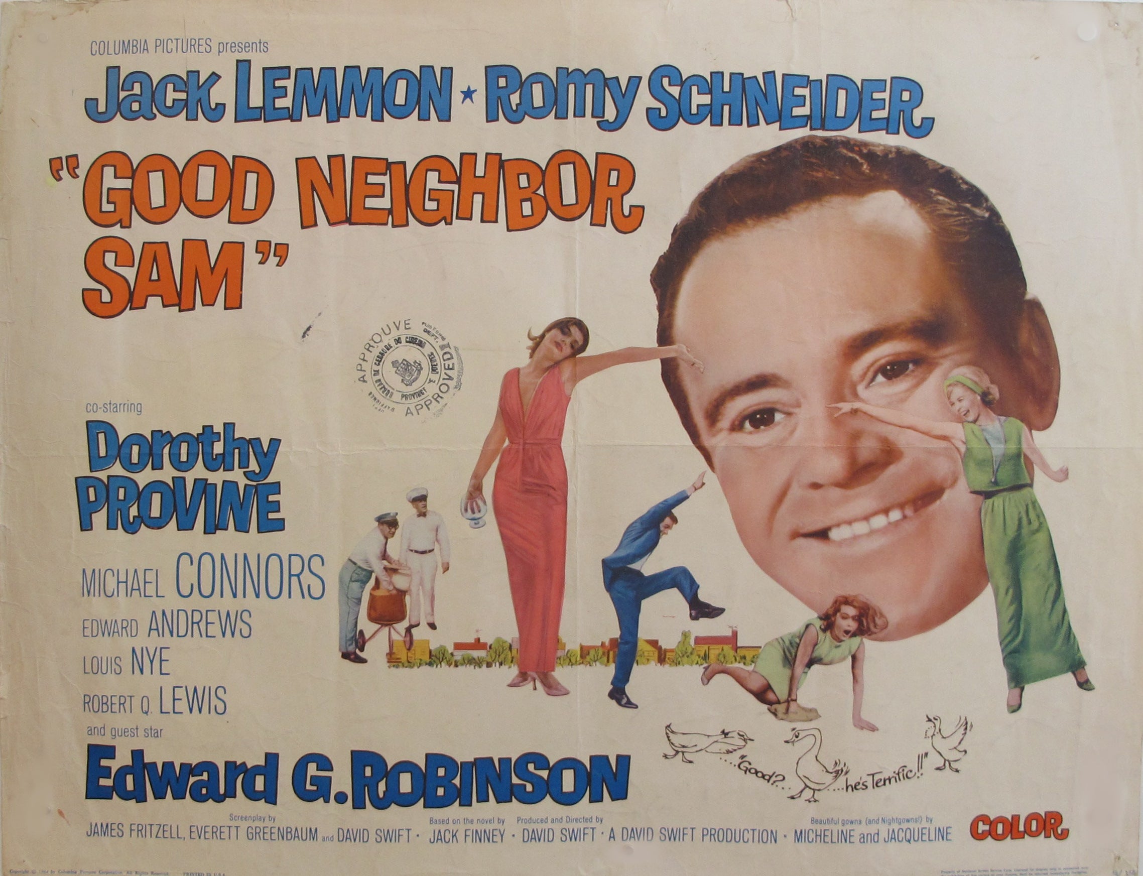 1964 Original American Movie Poster - Good Neighbor Sam with Jack Lemmon & Romy Schneider - Vintage Cinema Collectible for Home Theater & Film Memorabilia Displays