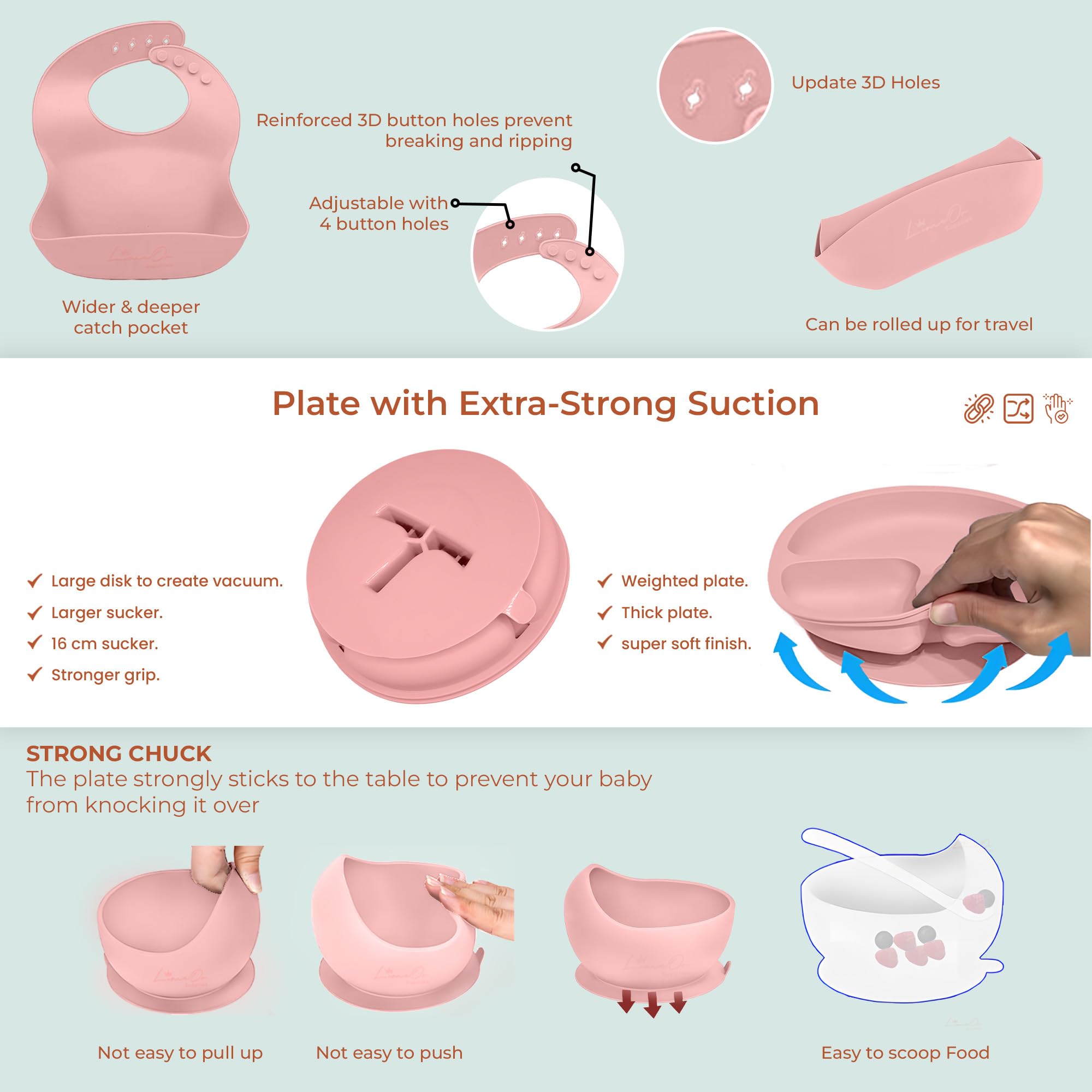 **LimOr BPA-Free Silicone Baby Feeding Set - Complete Toddler Eating Essentials for Baby Led Weaning (6-12 Months, Pink) - Perfect for Self-Feeding & Encouraging Independence at Home or On-the-Go**