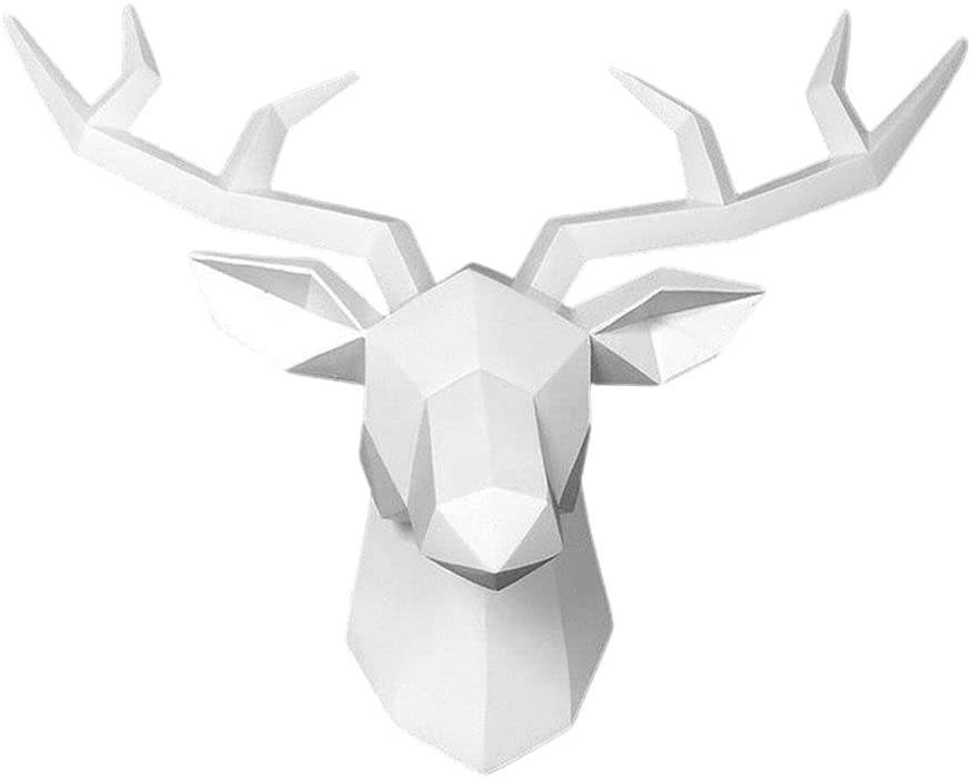 3D White Deer Head Wall Mount Sculpture - Elk Antler Decor for Living Room, Office, Gallery - Rustic Animal Figurine & Modern Home Wall Art for Hunting Lodge, Cabin, or Farmhouse Style Decor