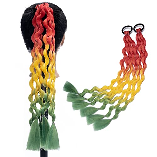 SEGO 2 Pack Rainbow Colored Braided Hair Extensions with Rubber Bands - 20