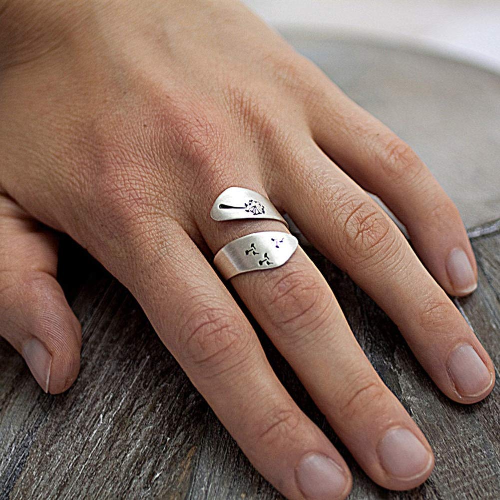 Elegant Adjustable Dandelion Spiral Open Ring for Women - Sterling Silver Love Ring, Wedding Band, Valentine's Gift | Perfect for Anniversaries, Engagements & Romantic Occasions