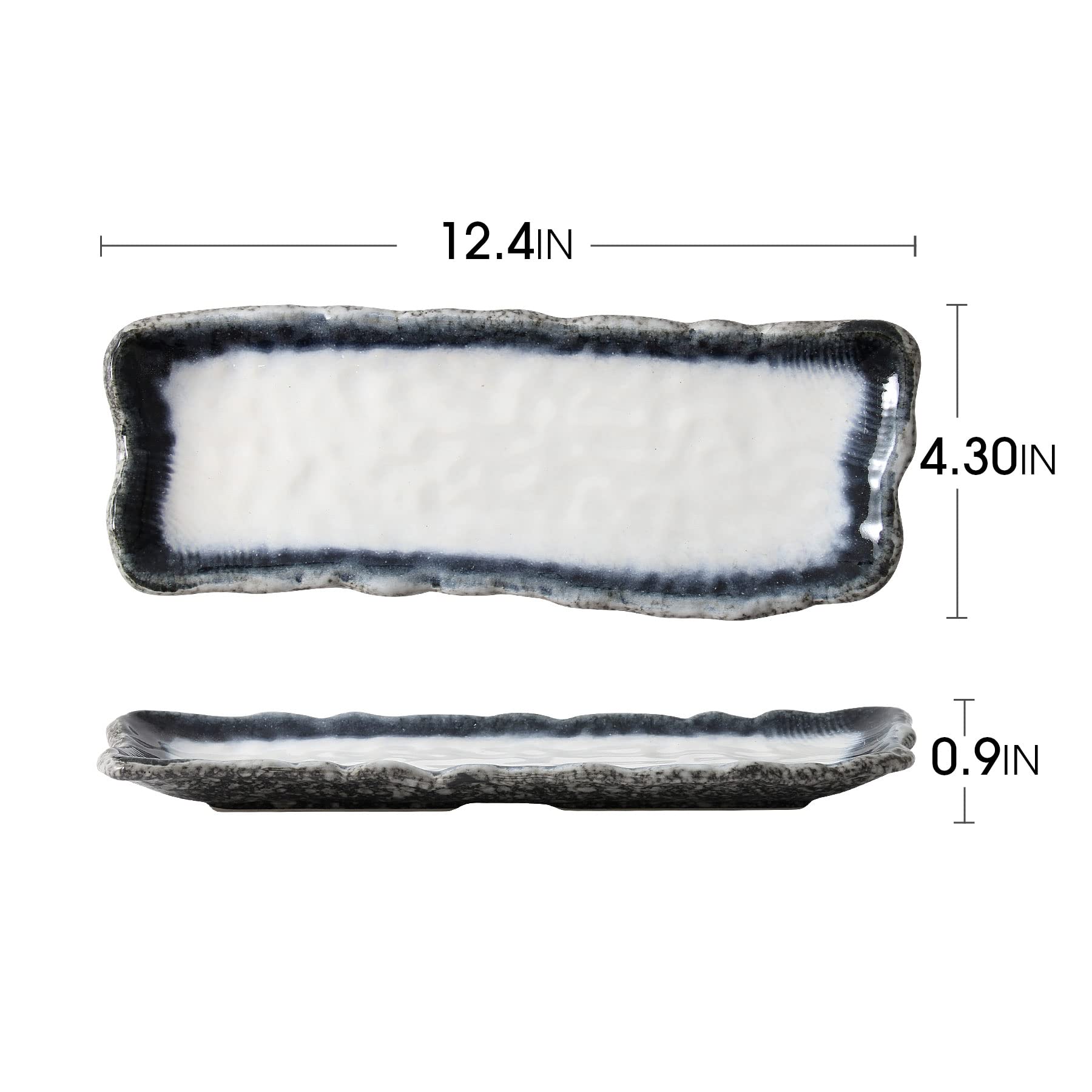 Premium Japanese Sushi Plates Set - 12.5 Inch Stoneware Rectangular Sashimi & Sushi Serving Dishes (Set of 4, Blue & White) - Perfect for Home Dining, Restaurants & Japanese-Themed Parties