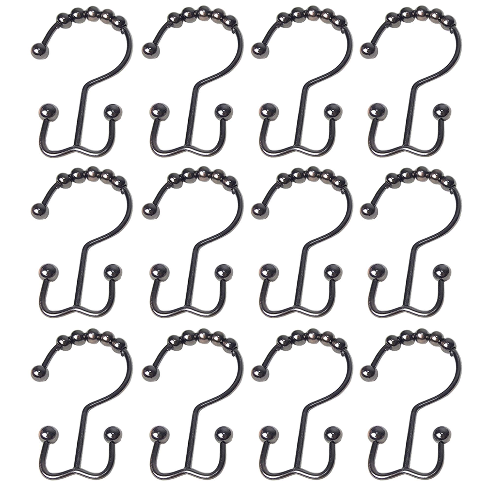 12-Pack Rustproof Bronze Shower Curtain Hooks with Rolling Balls - Double Hangers for Bathroom Drapes & Shower Liners - Perfect for Bathroom, Hotel, and Dorm Decor