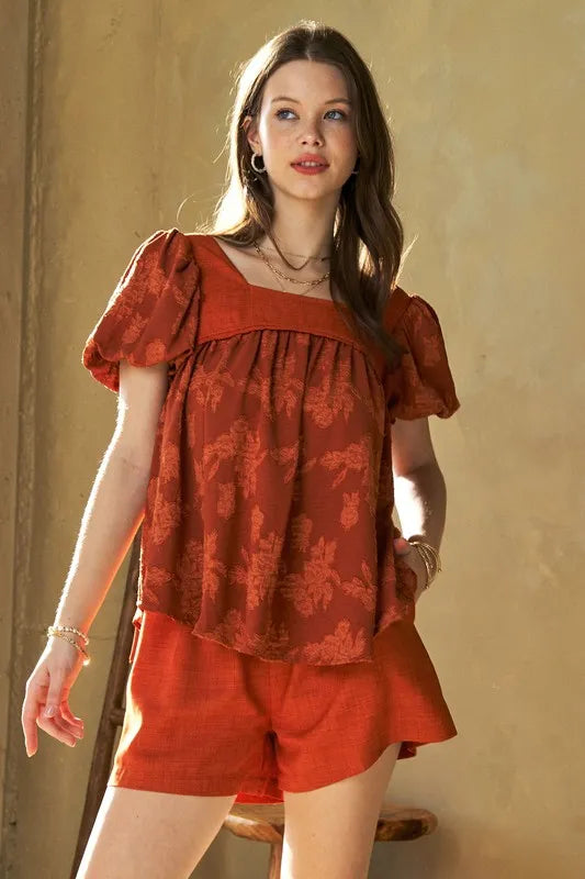 Square Neck Puff Sleeve Blouse for Women - Elegant Ruffled Top with Floral Print | Perfect for Office Wear, Date Night & Spring Outfits