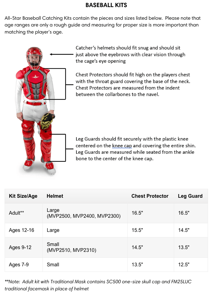 All Star MVP PRO Series Adult Baseball Catcher's Gear Set - High Performance Mask, Chest Protector & Leg Guards for Training & Games