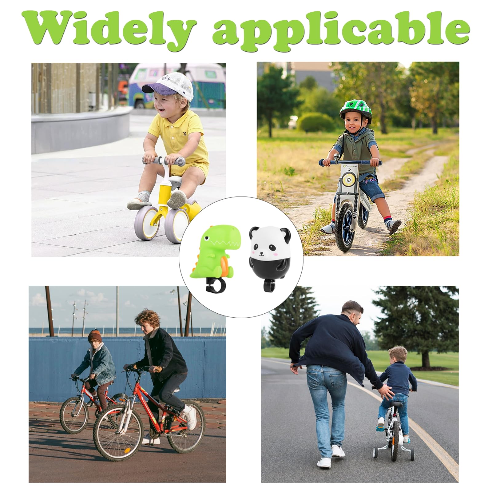 2 Pack Kids Bike Horn - Dinosaur & Panda Push Scooter Horn, Cartoon Bicycle Accessories for Boys & Girls - Fun Sound for Balance Bikes, Tricycles & Playtime