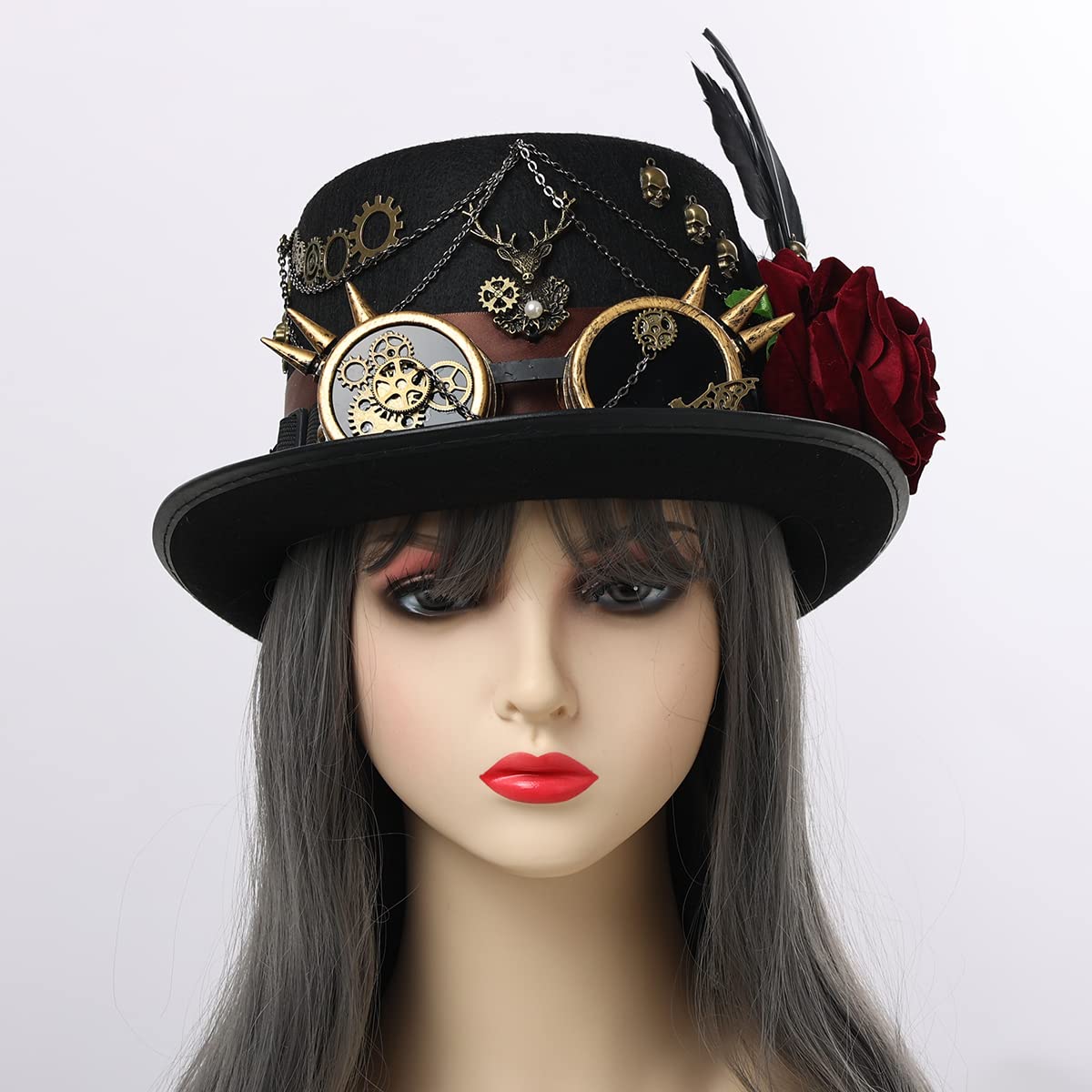 Steampunk Top Hat with Goggles for Women & Men - Victorian Gothic Halloween Costume Accessory - Perfect for Cosplay, Renaissance Fairs, and Themed Parties