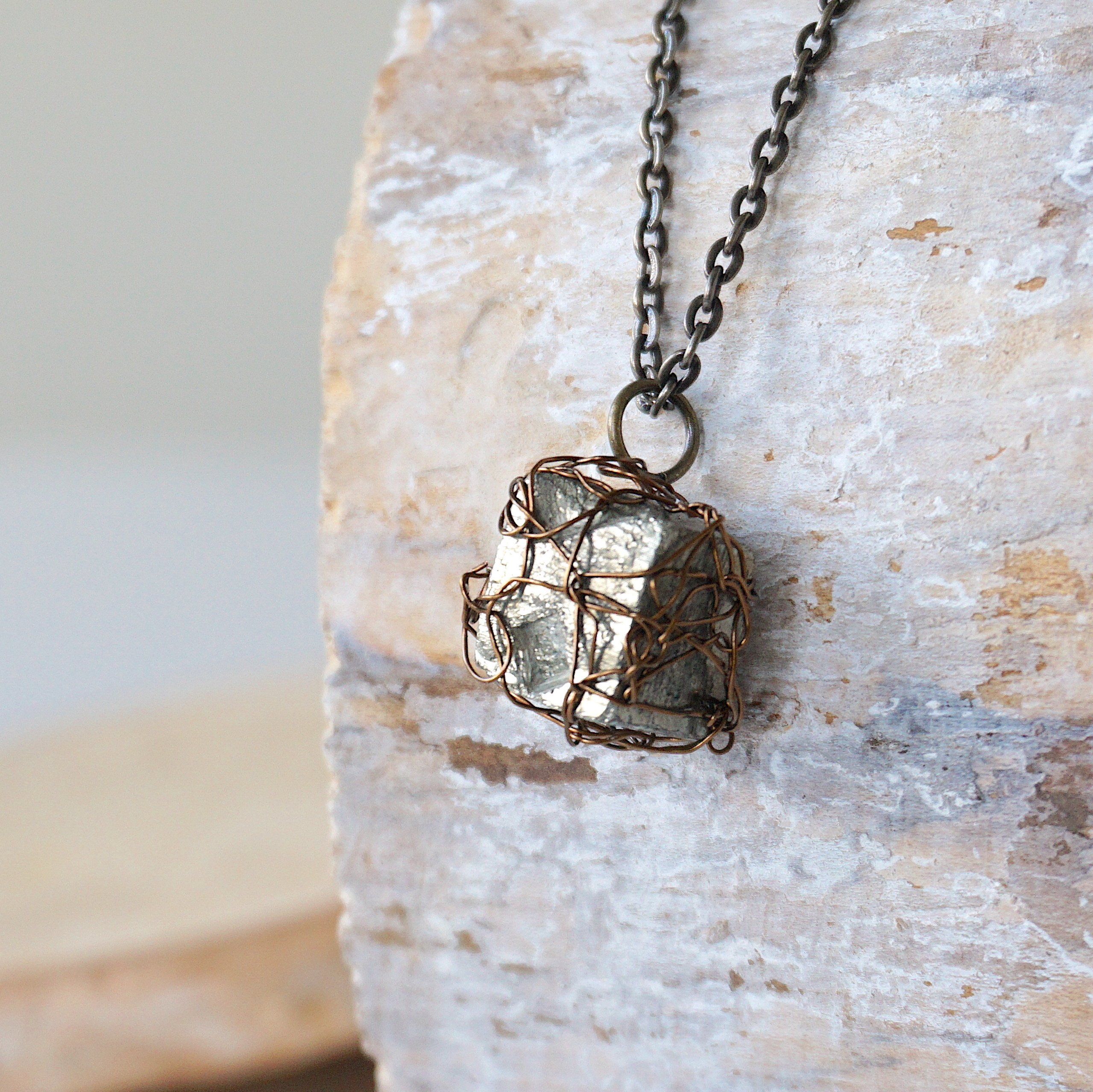 Wire Wrapped Raw Pyrite Crystal Necklace - Natural Stone Jewelry for Women - Perfect for Boho Style, Spiritual Healing & Everyday Wear