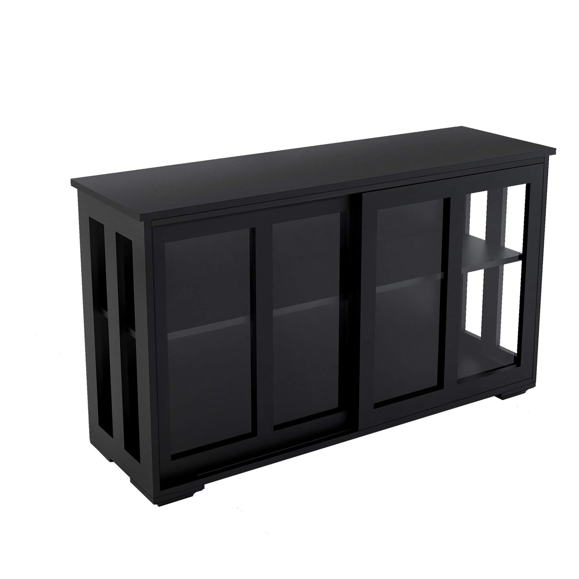 Buffet Cabinet with Storage & Adjustable Shelves - Kitchen Dining Room Sideboard with Glass Sliding Doors - Liquor Display & Storage Cupboard for Home, Bar, or Restaurant (Black)