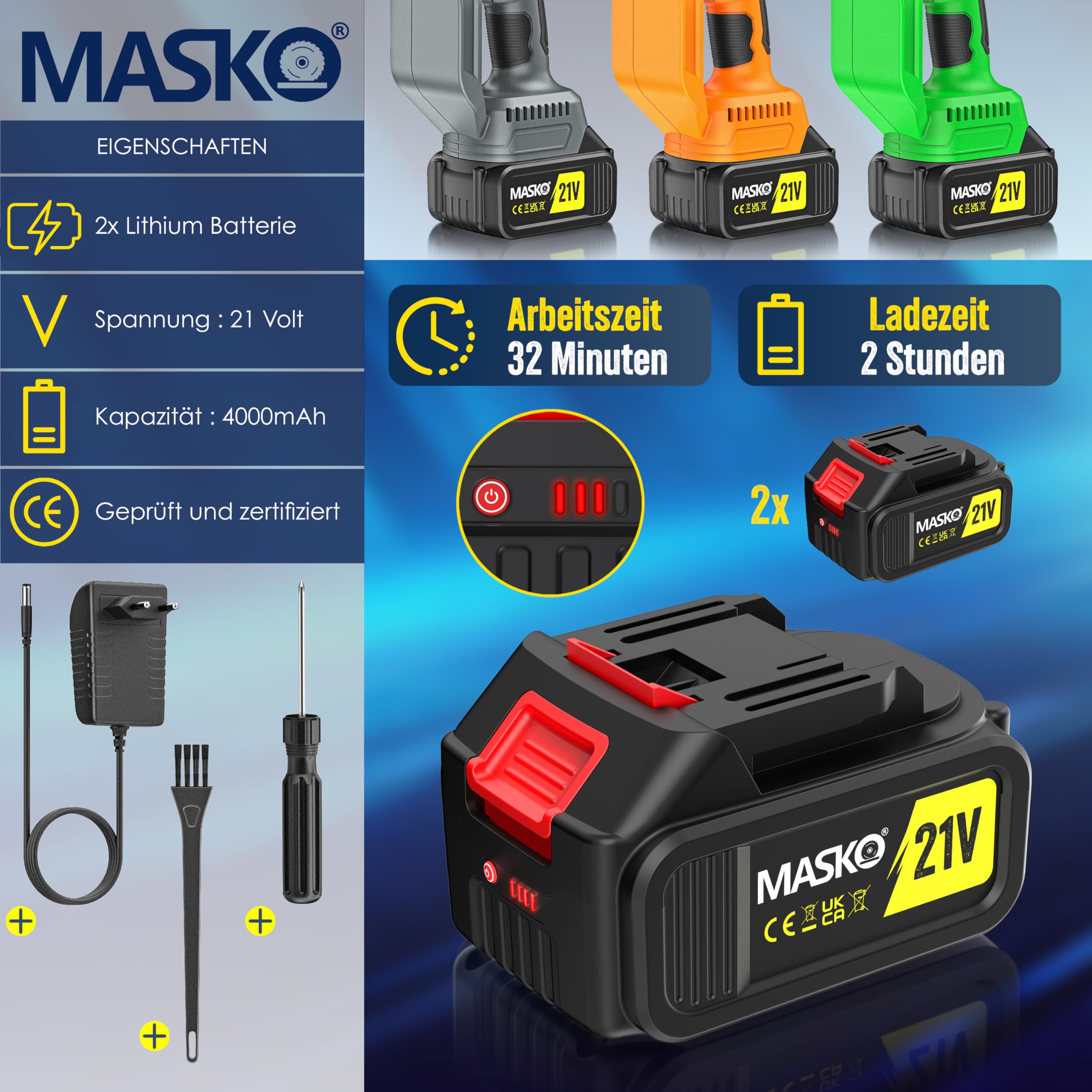 MASKO® 6-Inch Mini Chainsaw with 8000mAh Battery - 800W Electric Hand Chainsaw with 2×4000mAh Batteries & Automatic Oil System for Wood Cutting, Garden Shears, Loppers & Tree Trimming | Perfect for DIY Projects, Yard Work & Home Improvement