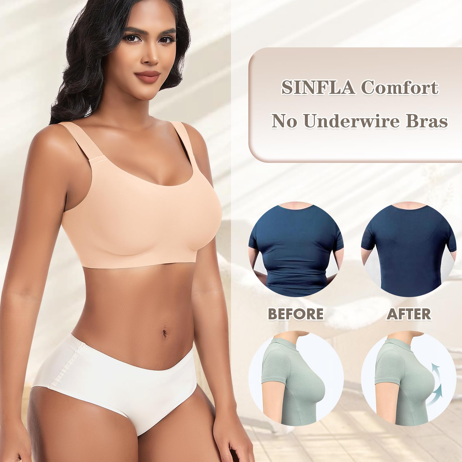 Wireless Bras for Women - No Underwire Seamless Full Coverage Comfortable Everyday Bra with Medium Support - Perfect for Yoga, Workouts & Daily Wear