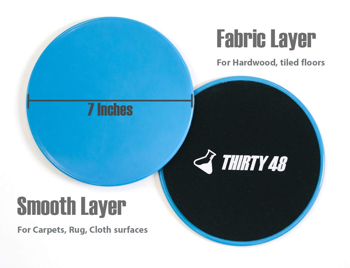 Thirty48 Gliding Discs Core Sliders with 5 Resistance Bands - Home Gym Workout Equipment for Strength Training, Stability Exercises & Full Body Fitness - Includes User Guide & Carry Bag - Perfect for Home, Office, Travel & Outdoor Workouts
