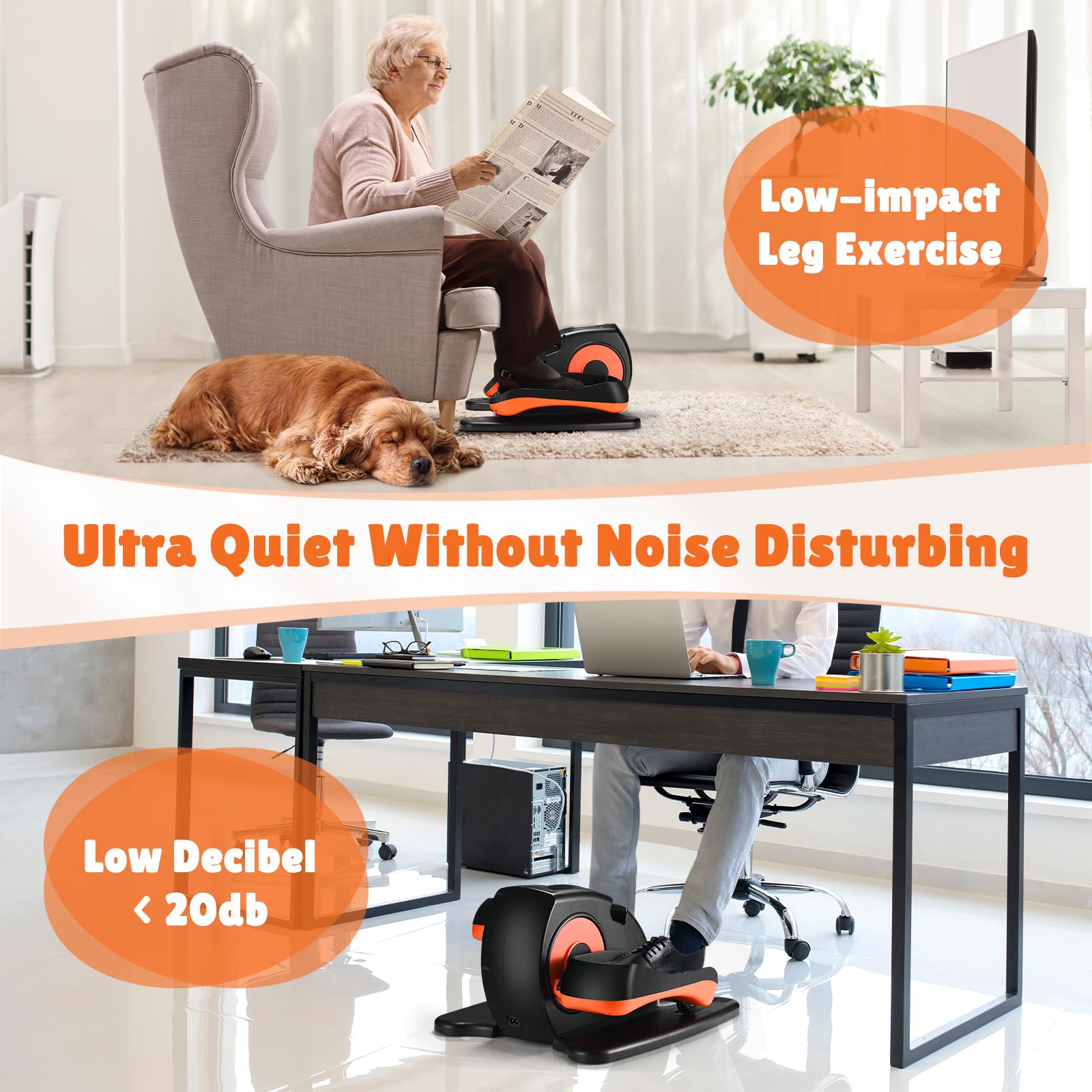 Under Desk Elliptical Machine - Quiet Electric Pedal Exerciser for Seniors & Office Workers, Portable Mini Bike with Remote Control - Home Office Fitness Equipment for Leg Workout While Sitting or Working