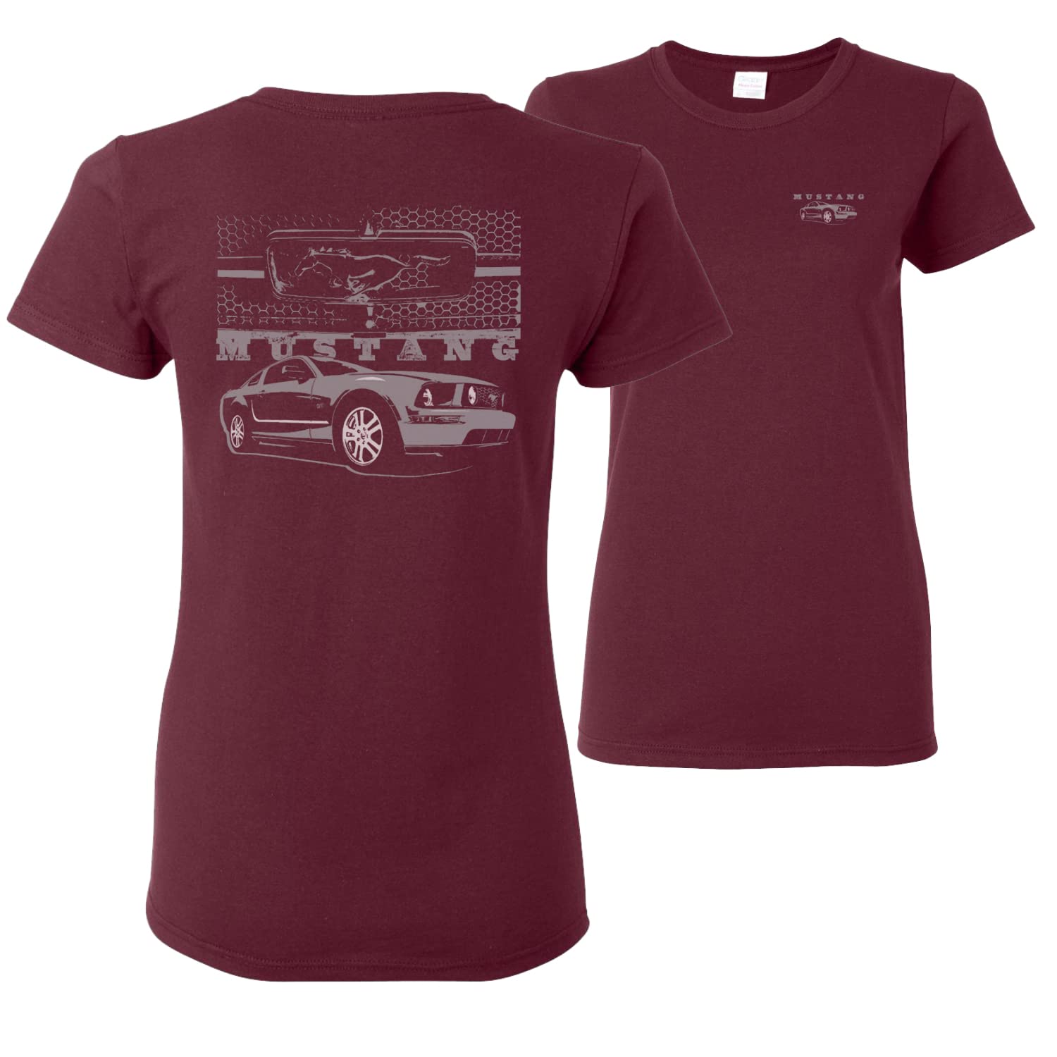 Vintage Distressed Ford Mustang Front Grill Graphic T-Shirt for Women - Classic Car Lover Tee - Perfect for Car Shows, Road Trips & Casual Wear