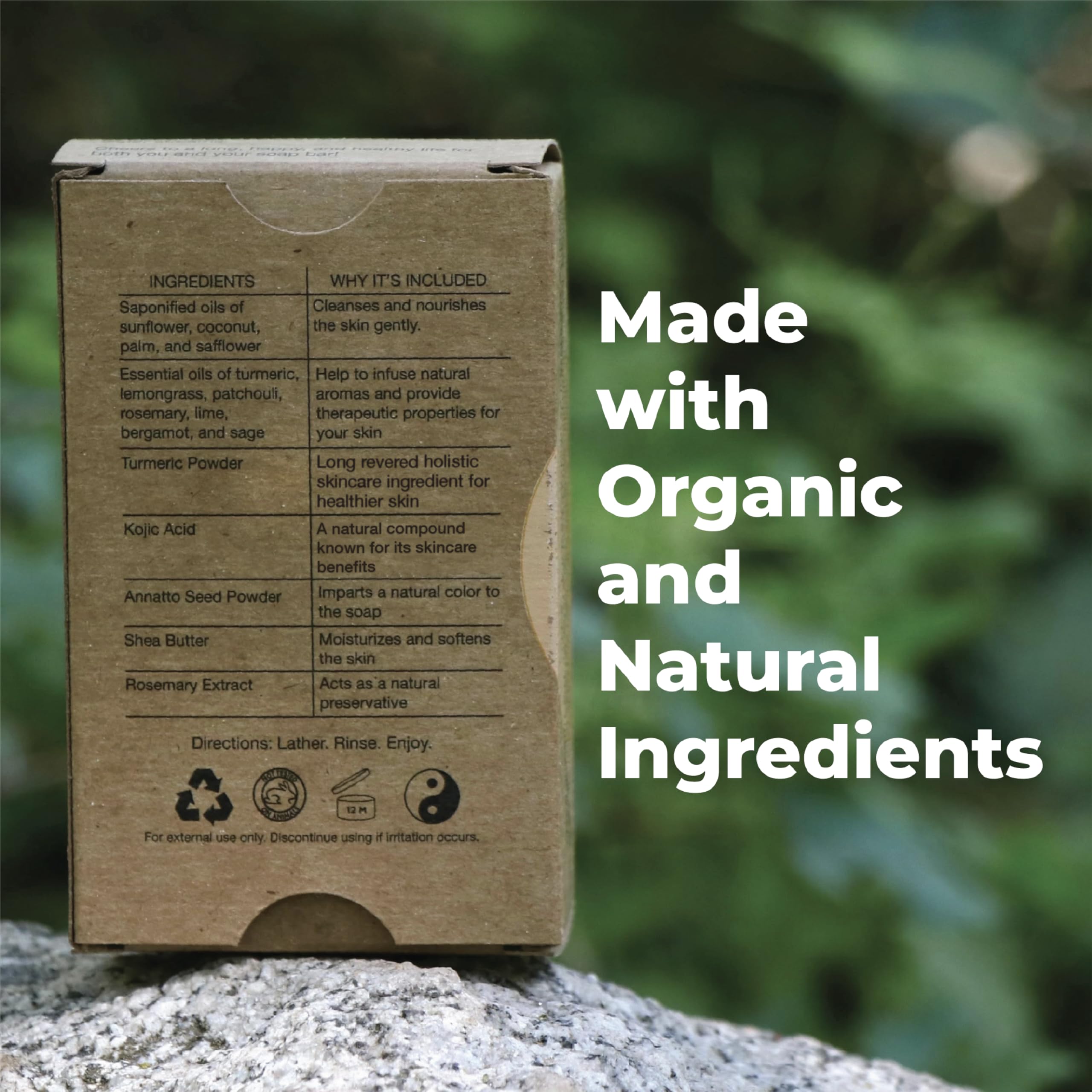 Organic Turmeric Soap with Kojic Acid & Coconut Oil - Vegan, All Skin Types, Shea Butter, Made in USA - Brightening & Glowing Skin for Face & Body