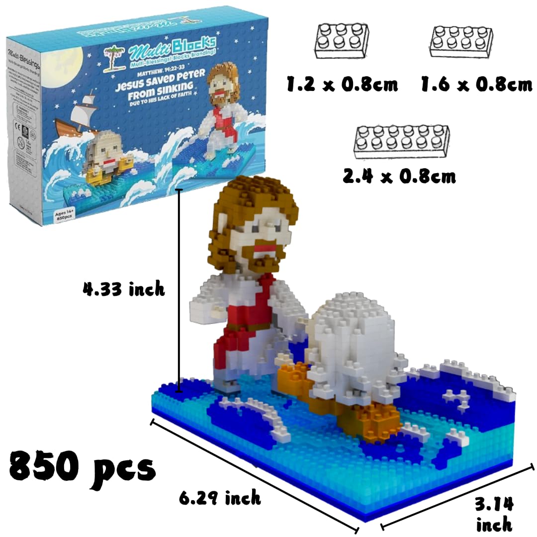 Jesus Saved Peter Mini Figurine - 850Pcs Bible Story Nativity Building Set for Teens & Adults (16x8x11cm) | Christian Gift, Religious Collectible, Sunday School Activity | Perfect for Christmas Decor, Faith-Based Play & Bible Study Visual Aid