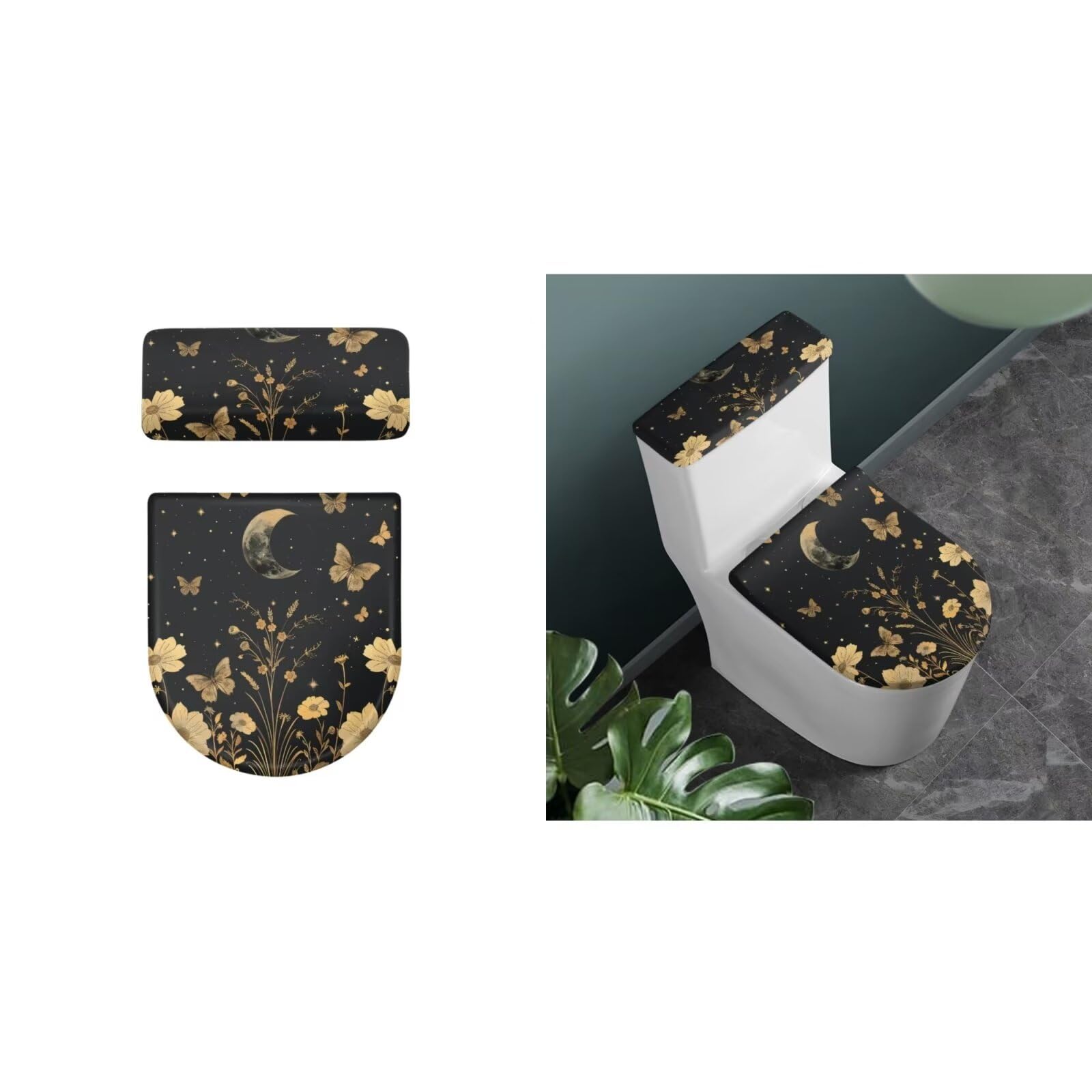 Butterfly Floral Toilet Lid Cover Set - 2PCS Elastic Edge Toilet Seat & Tank Covers for Bathroom Decor, Dust Protection, Easy to Clean - Perfect for Home, Hotel, and Guest Bathroom Decoration