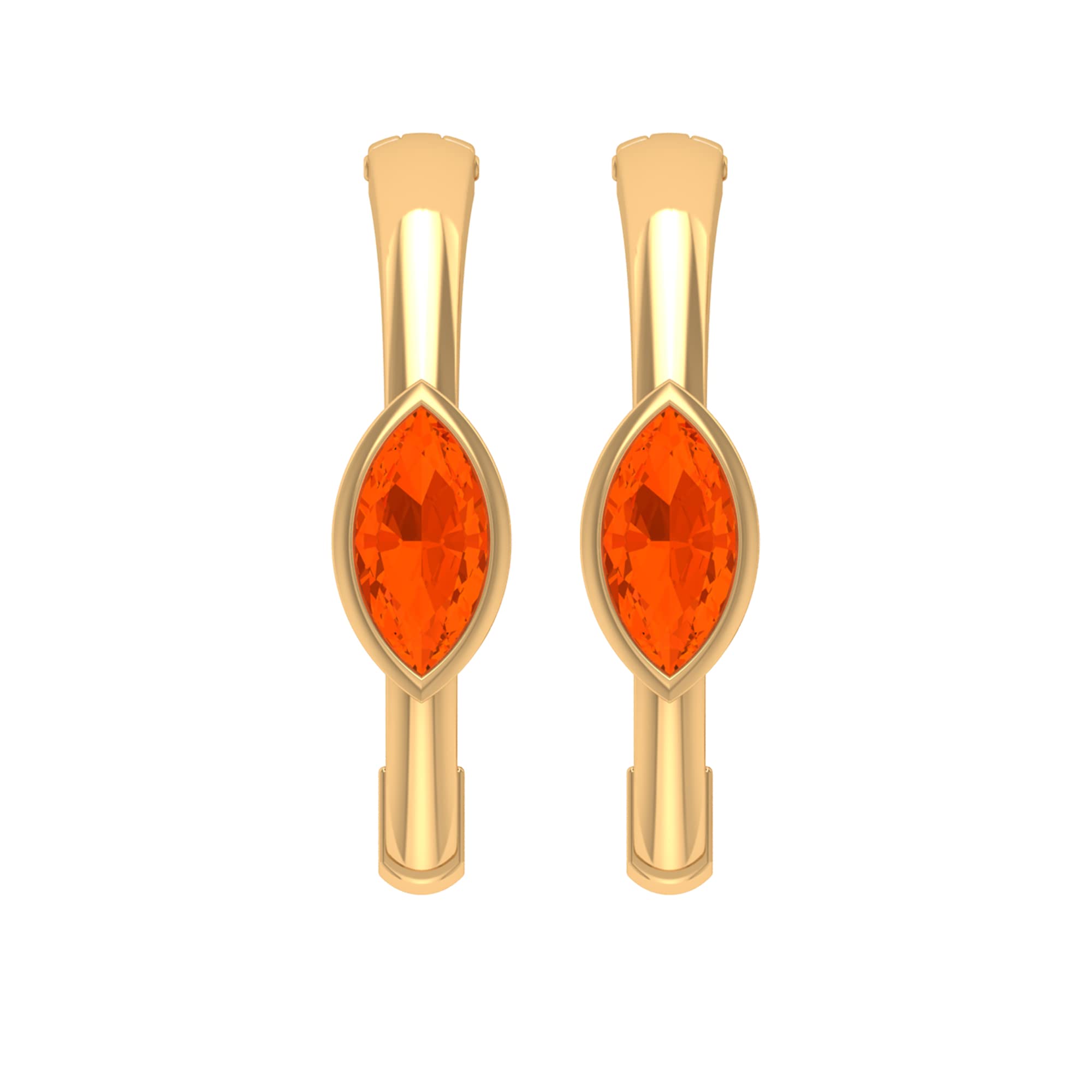 0.50 CT Fire Opal Solitaire Hoop Earrings - 14K Solid Gold Bezel Set October Birthstone Jewelry - Marquise Shape Fire Opal Earrings for Women - Perfect Gift for Birthday, Anniversary & Special Occasions