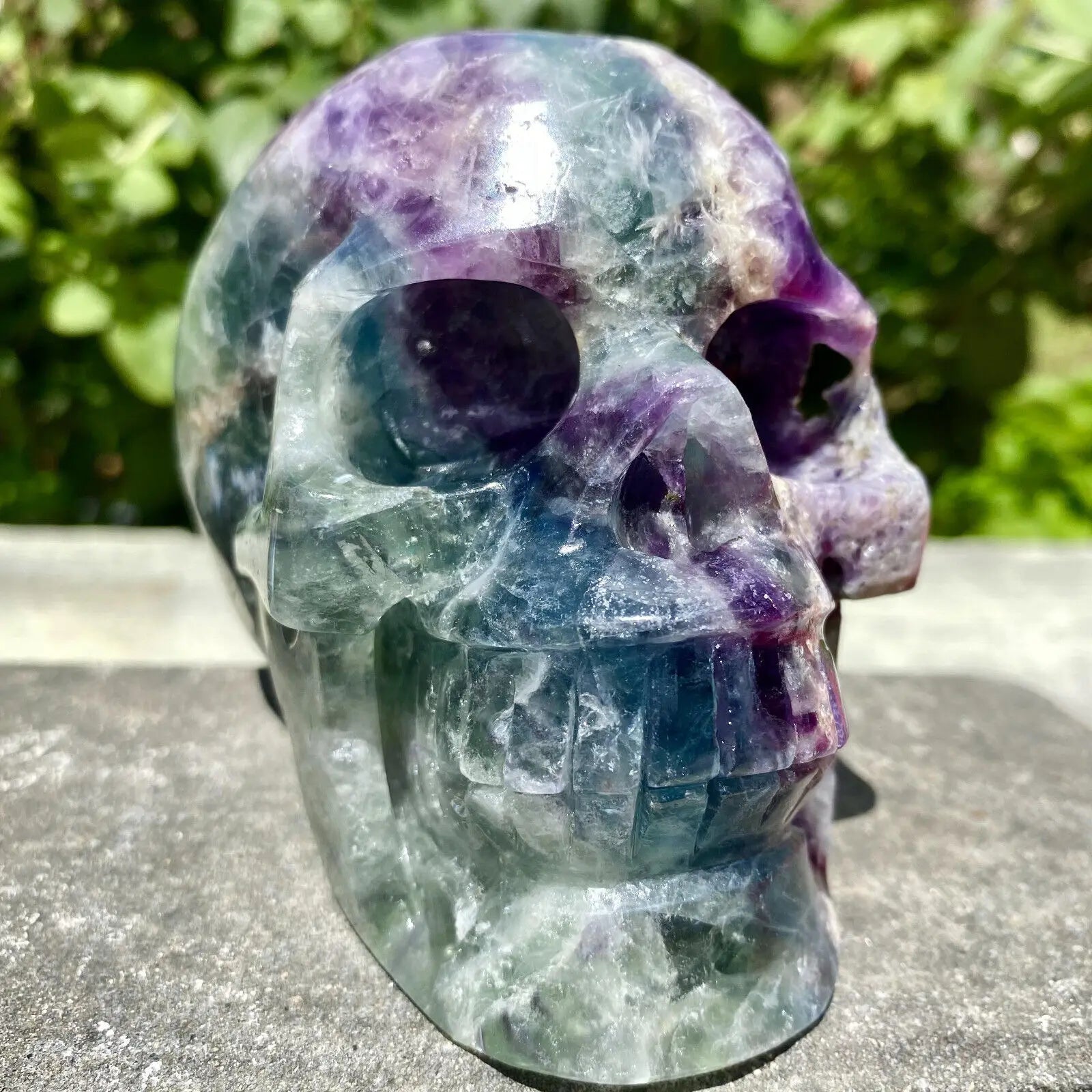 Hand Carved Natural Fluorite Skull Crystal - Healing Stone for Meditation, Reiki & Energy Work - Unique Purple & Green Quartz Decor for Home & Office