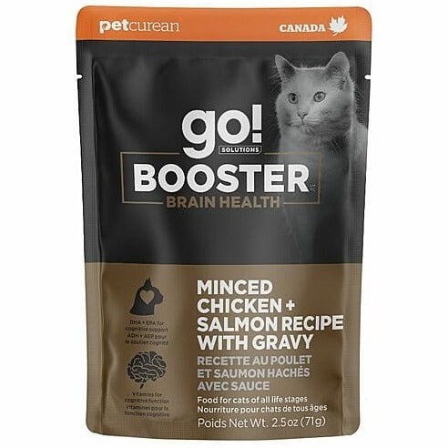 Go! Solutions Booster Brain Health Minced Chicken & Salmon Wet Cat Food with Gravy - Supports Cognitive Function & Healthy Skin for Adult Cats - Perfect for Picky Eaters & Mealtime Enrichment