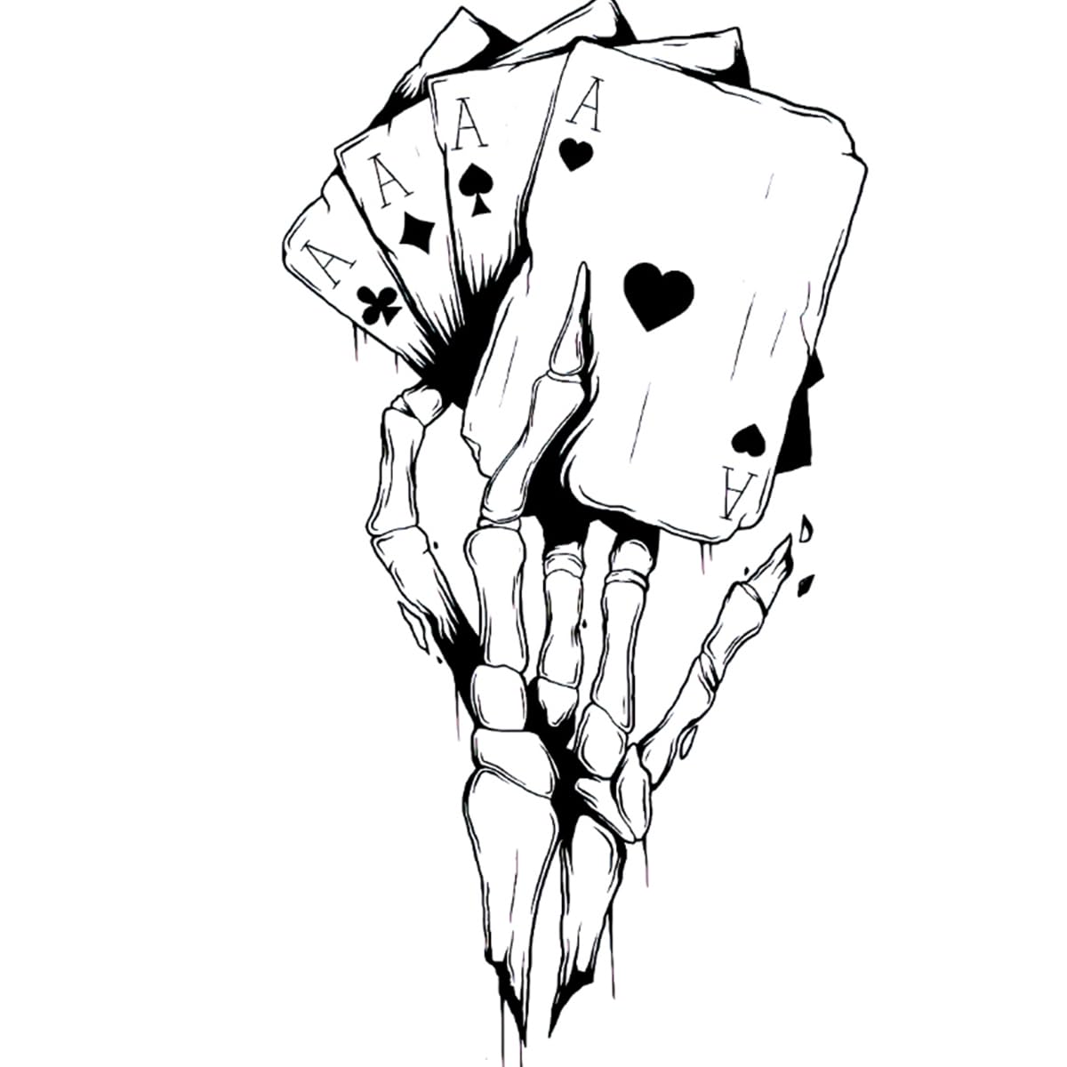 Semi Permanent Tattoos for Adults - 2 Large Sheets of Waterproof Temporary Tattoos with Realistic Skeleton Poker Design, Lasts 1-2 Weeks, No Adhesive or Reflection - Perfect for Halloween, Cosplay, Parties and Body Art Enthusiasts