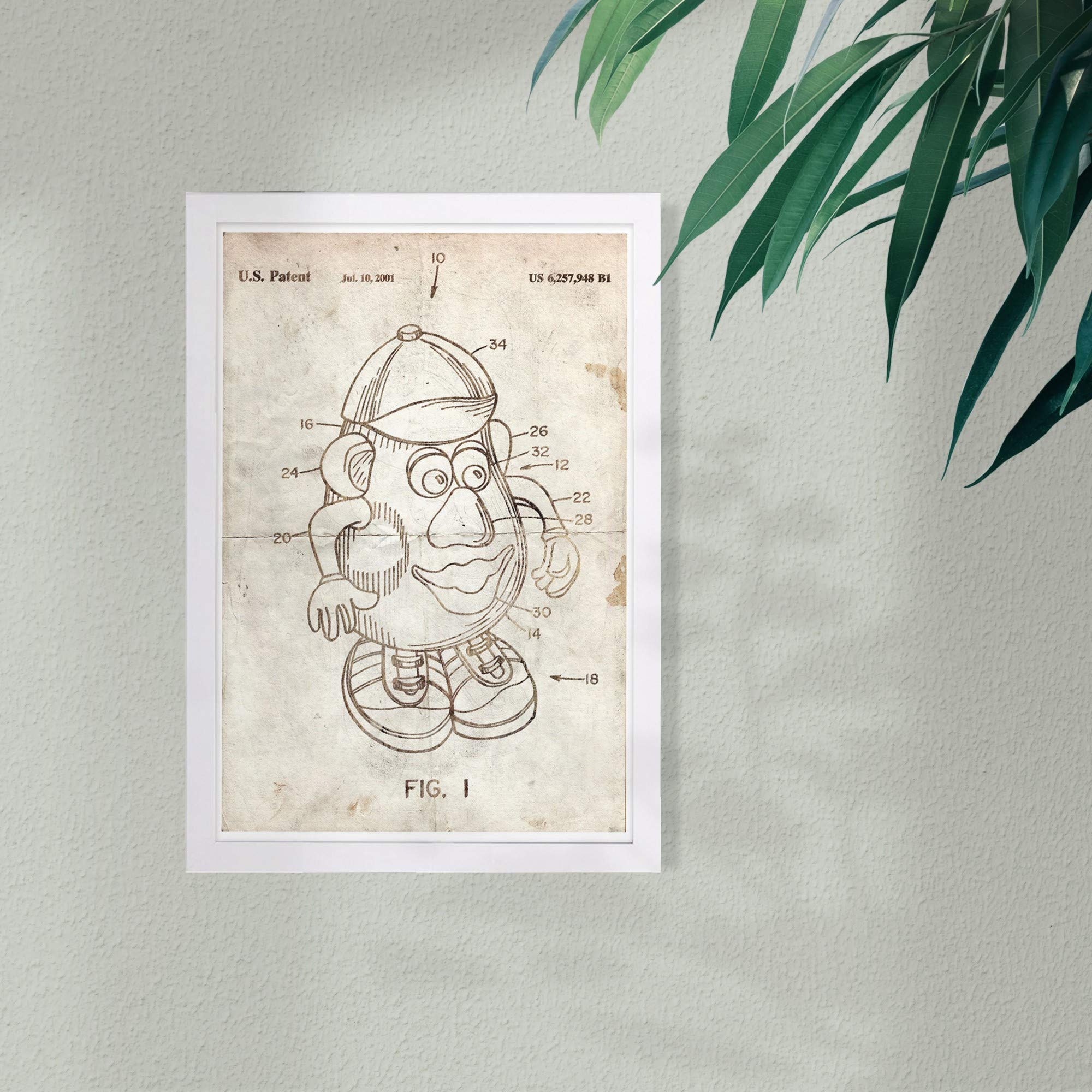 Wynwood Studio Symbols and Objects Framed Wall Art Print - Mr Potato 2001 Parchment - 13x19 Inches Brown & White Home Decor - Perfect for Living Room, Bedroom or Office Wall Decoration