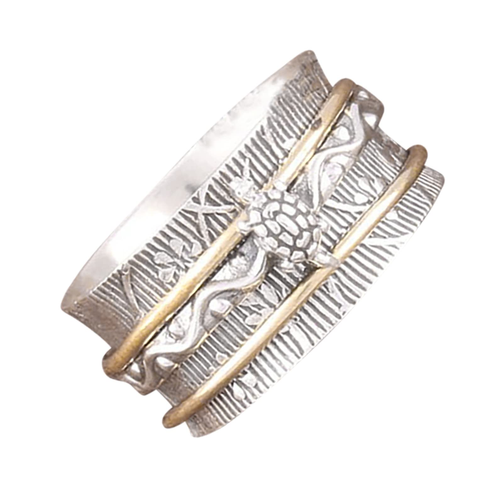 Vintage Green and Gold Turtle Ring - Rotating Striped Electroplated Two-Tone Fashion Jewelry for Women | Perfect for Boho, Retro, and Casual Outfits