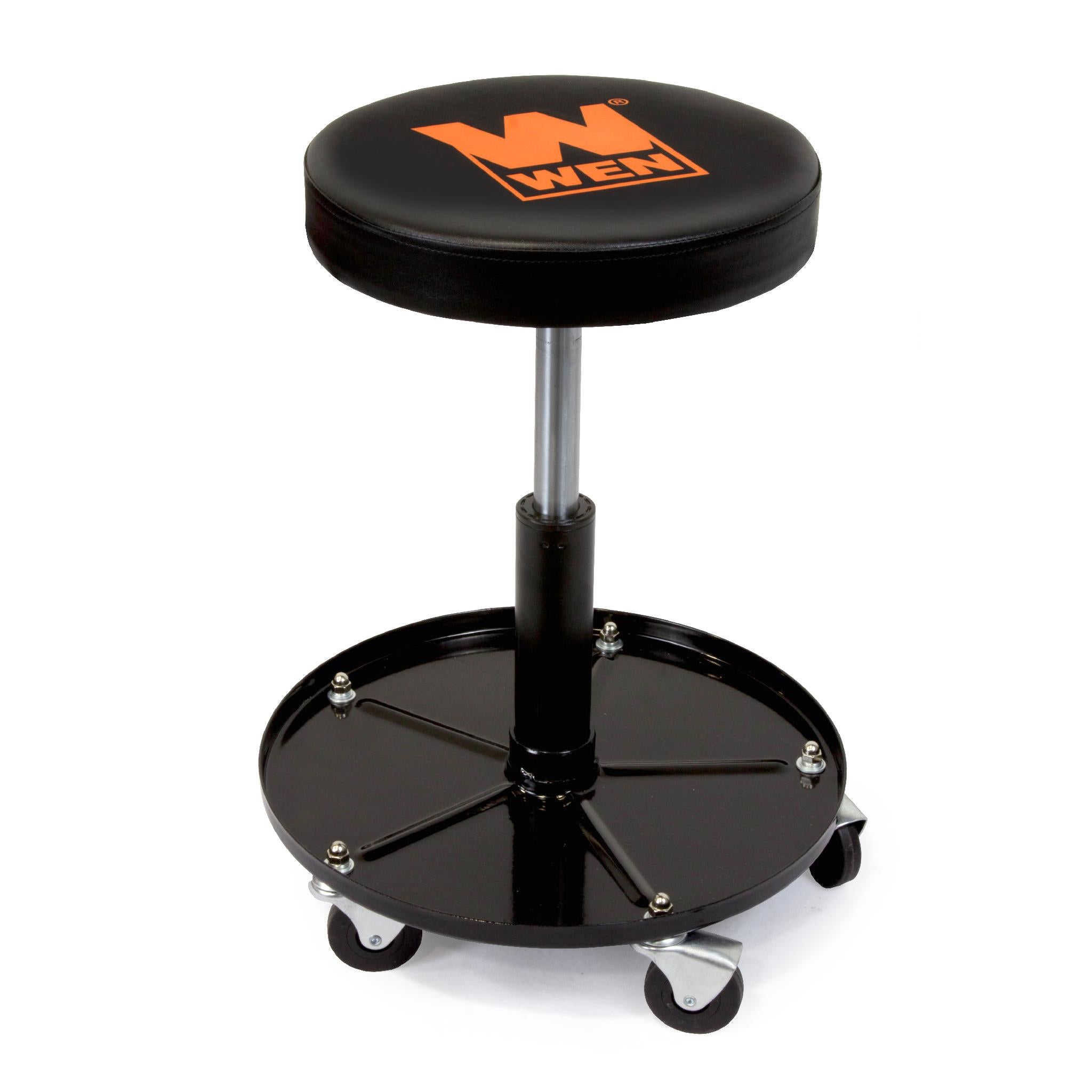 WEN 73012T 300 lb Capacity Pneumatic Rolling Mechanic Stool - Adjustable Shop Stool for Garage, Workshop & Auto Repair | Heavy Duty Swivel Seat with Wheels
