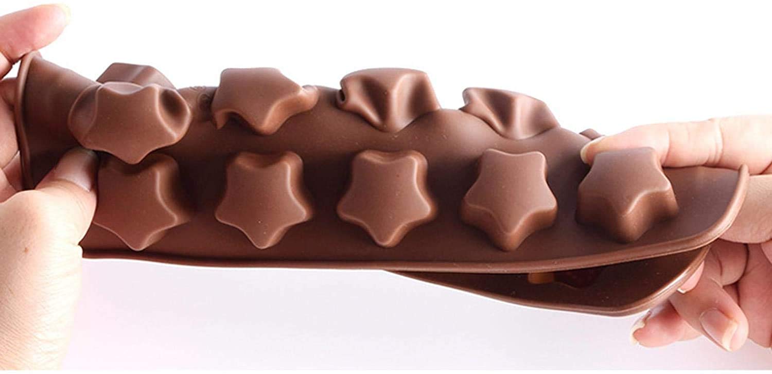 15 Cavity Silicone Chocolate Molds - Heart & Flower Shapes for Valentine's Day, DIY Candy, Cake Decor, Hot Cocoa, Jelly & Ice Cubes | Perfect for Romantic Gifts, Baking & Party Treats (Upside Star Design)