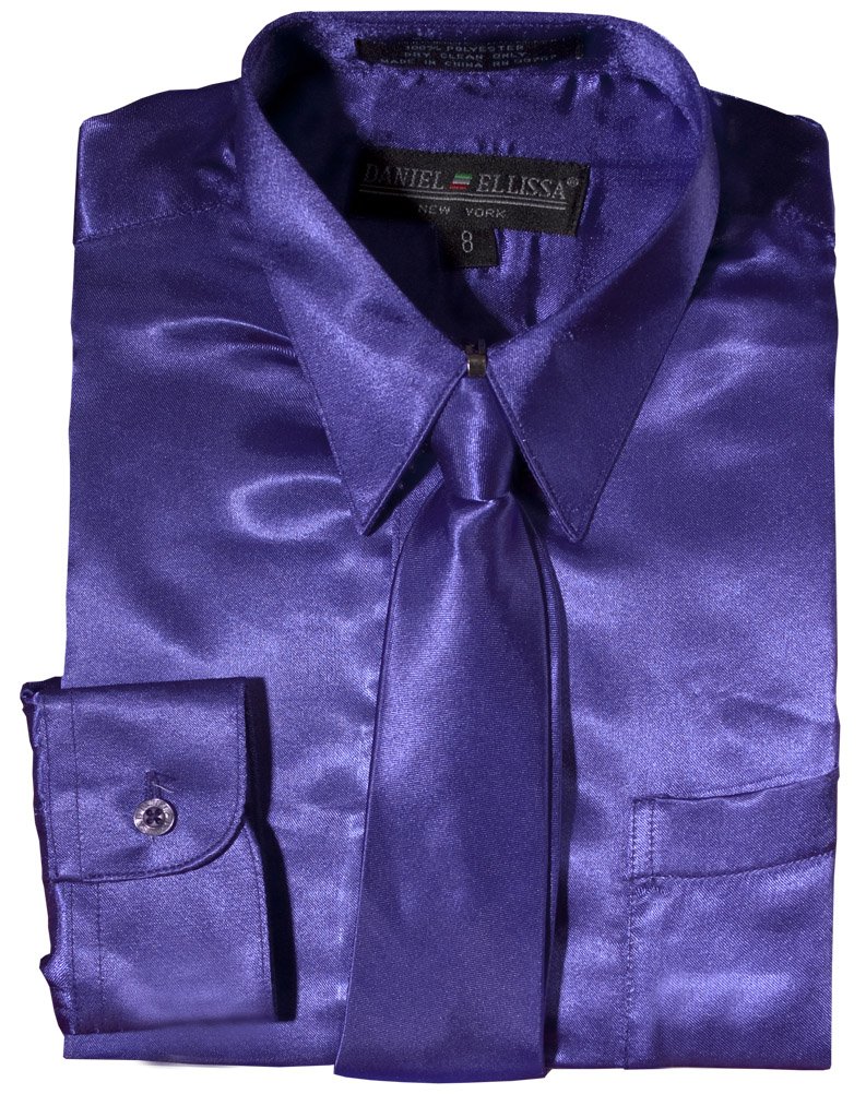 Daniel Ellissa Boys' Long Sleeve Satin Dress Shirt with Matching Tie & Pocket Square | Formal Occasions, School Events & Wedding Attire