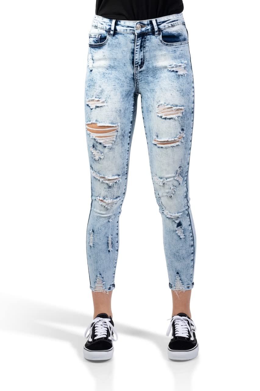 Elite Jeans for Women - High Rise Distressed Ankle Skinny Jeans | Cloud Wash Denim | Comfortable & Stylish for Casual Wear, Outfits & Daily Fashion