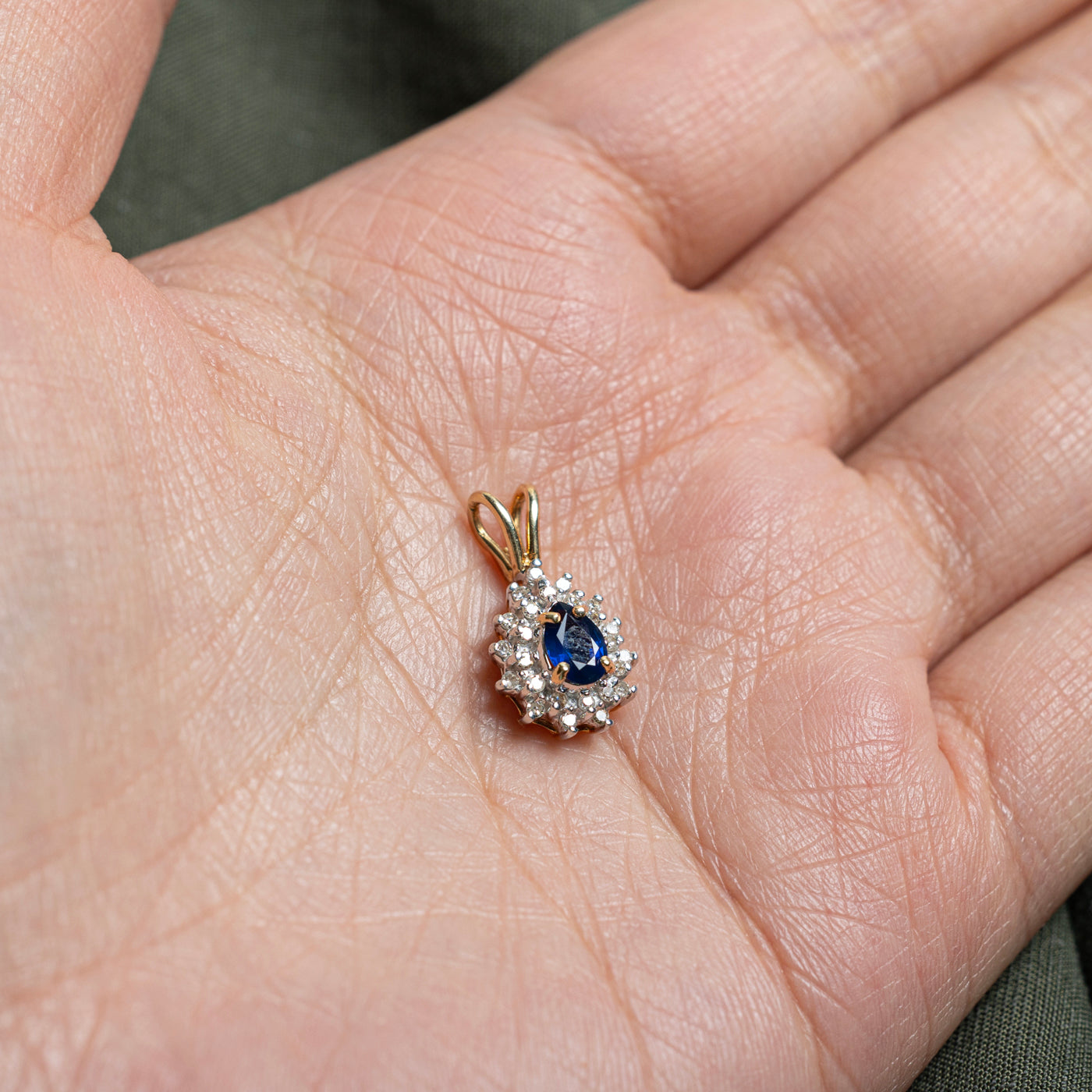 Exquisite Pear Cut Blue Sapphire & Diamond Floral Pendant Necklace | 0.40ctw Gemstone, 0.18ctw Diamonds | Elegant Jewelry Gift for Women, Perfect for Weddings, Anniversaries & Special Occasions