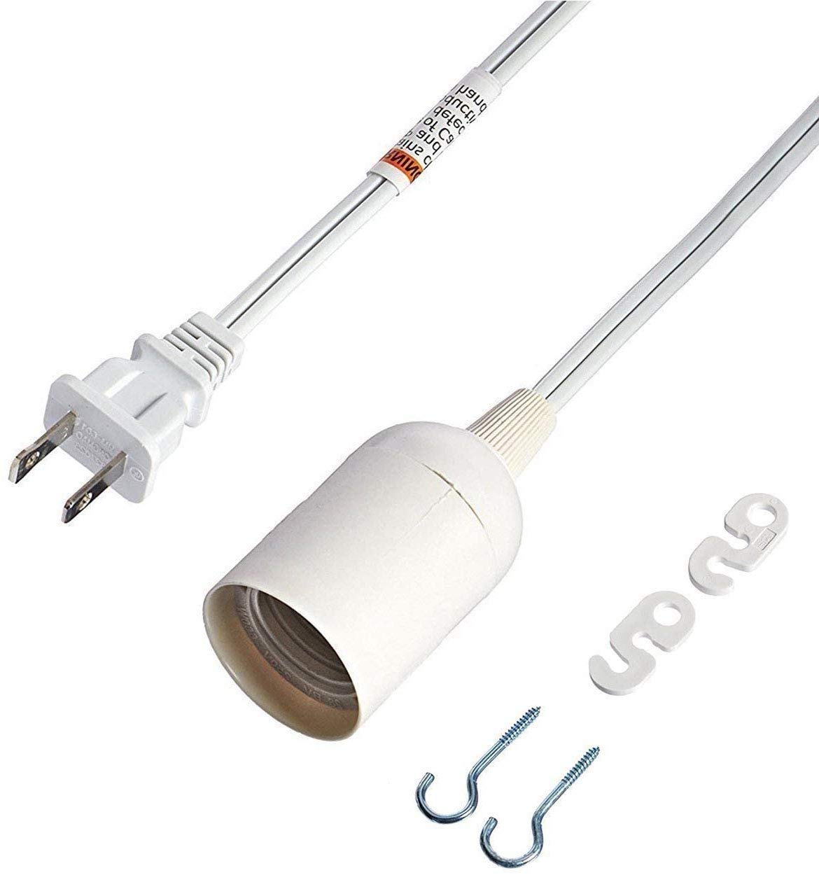 Simple Deluxe 20ft Extension Cord for Hanging Pendant Light - E26 Socket with On/Off Switch (Bulb Not Included) - 2 Pack White - Perfect for Kitchen Island, Dining Room, and Bedroom Lighting