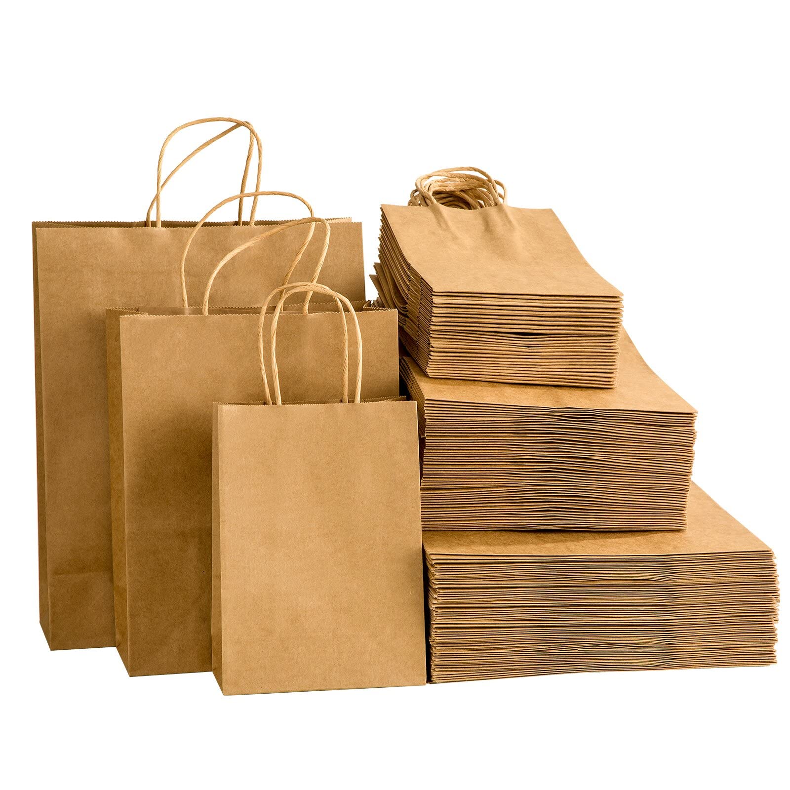 150pcs Brown Kraft Paper Bags with Handles - Mixed Size Bulk Gift Bags for Business, Retail, Parties & Favors | Eco-Friendly Shopping & Merchandise Bags for Stores, Events & Packaging