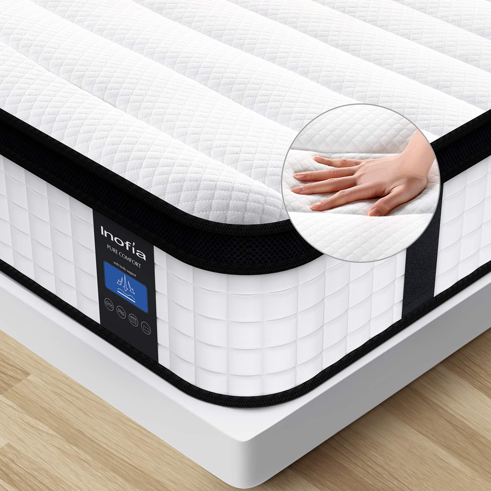 Inofia 12 Inch Full Size Hybrid Mattress - Medium Firm Innerspring & Foam Mattress in a Box for Back Support & Pressure Relief - Perfect for Guest Rooms, Dorms & Small Bedrooms