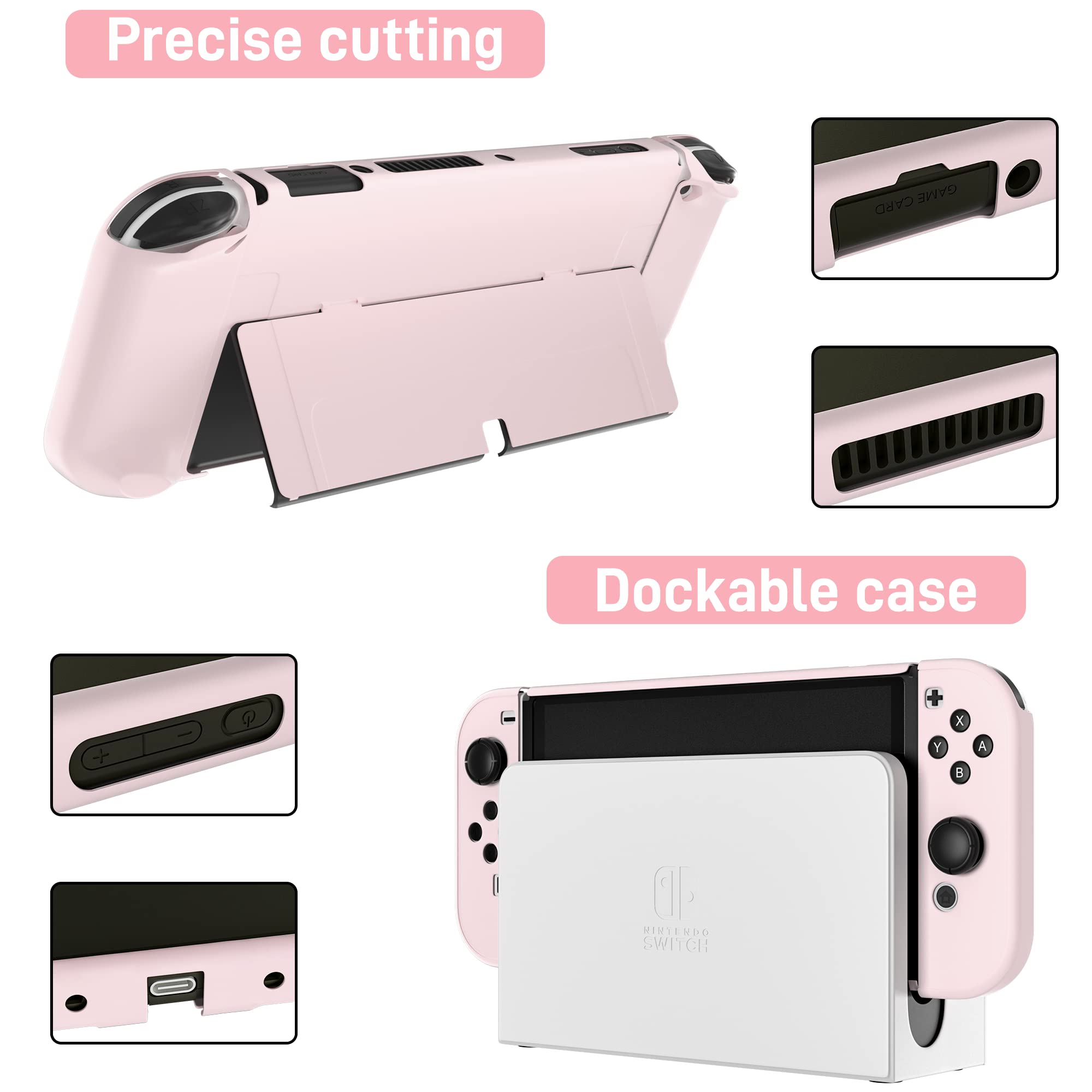 RHOTALL Protective Case Compatible with Nintendo Switch OLED - Dockable Shell for Switch OLED Console & Joy-Con Controllers, Cute Accessory with Comfortable Grip Design (Pink) - Perfect for Gaming, Travel & Home Entertainment