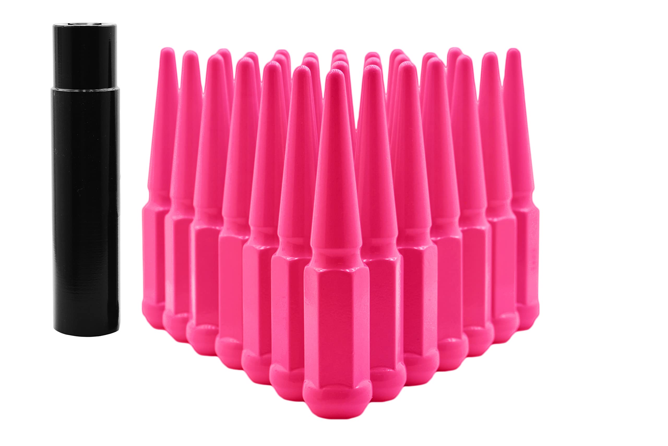32-Piece Hot Pink Powder Coated Spike Lug Nuts - 14x2.0 Thread Size, 4.5