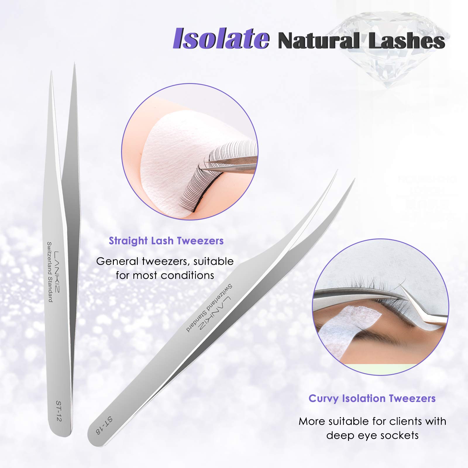 Professional 5-Piece Eyelash Extension Tweezers Set - Stainless Steel Straight & Curved Tips for Volume Lashes - Isolation & Fanning Applicator Tools (Silver) - Perfect for Salon Professionals & DIY Lash Artists at Home