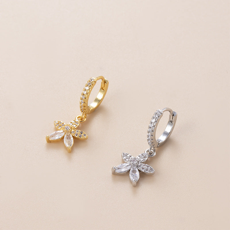 18K Gold Cartilage Huggie Earrings with Flower Dangle - Elegant Hoop Earrings for Women | Perfect for Everyday Wear, Parties & Special Occasions