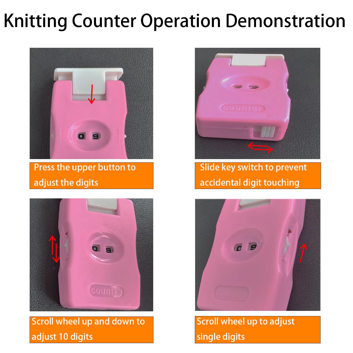 2 Pack Pink Plastic Knitting Stitch Counters - Row Counter for Knitting Needles & Crochet Yarn - Perfect for Knitting, Crocheting, Crafting Projects (Use for Sweaters, Scarves, Blankets)