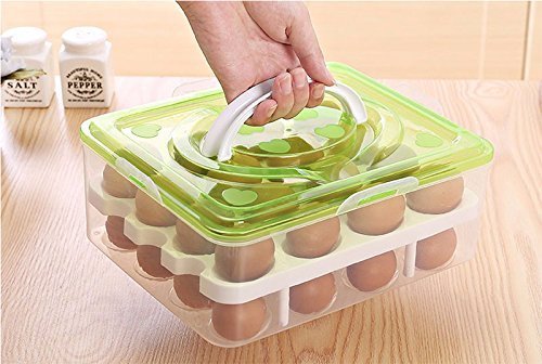 Hidelliya 32 Grid Double Layer Egg Storage Container with Lid & Tray - Plastic Refrigerator Organizer for Kitchen, Camping, Picnics (1 Pack) - Perfect for Fresh Egg Storage at Home or Outdoor Adventures