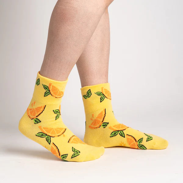 Fun Citrus Print Crew Socks - Sock It To Me Turn Cuff Socks for Women & Men - Comfortable & Stylish for Workout, Running, Yoga & Everyday Wear