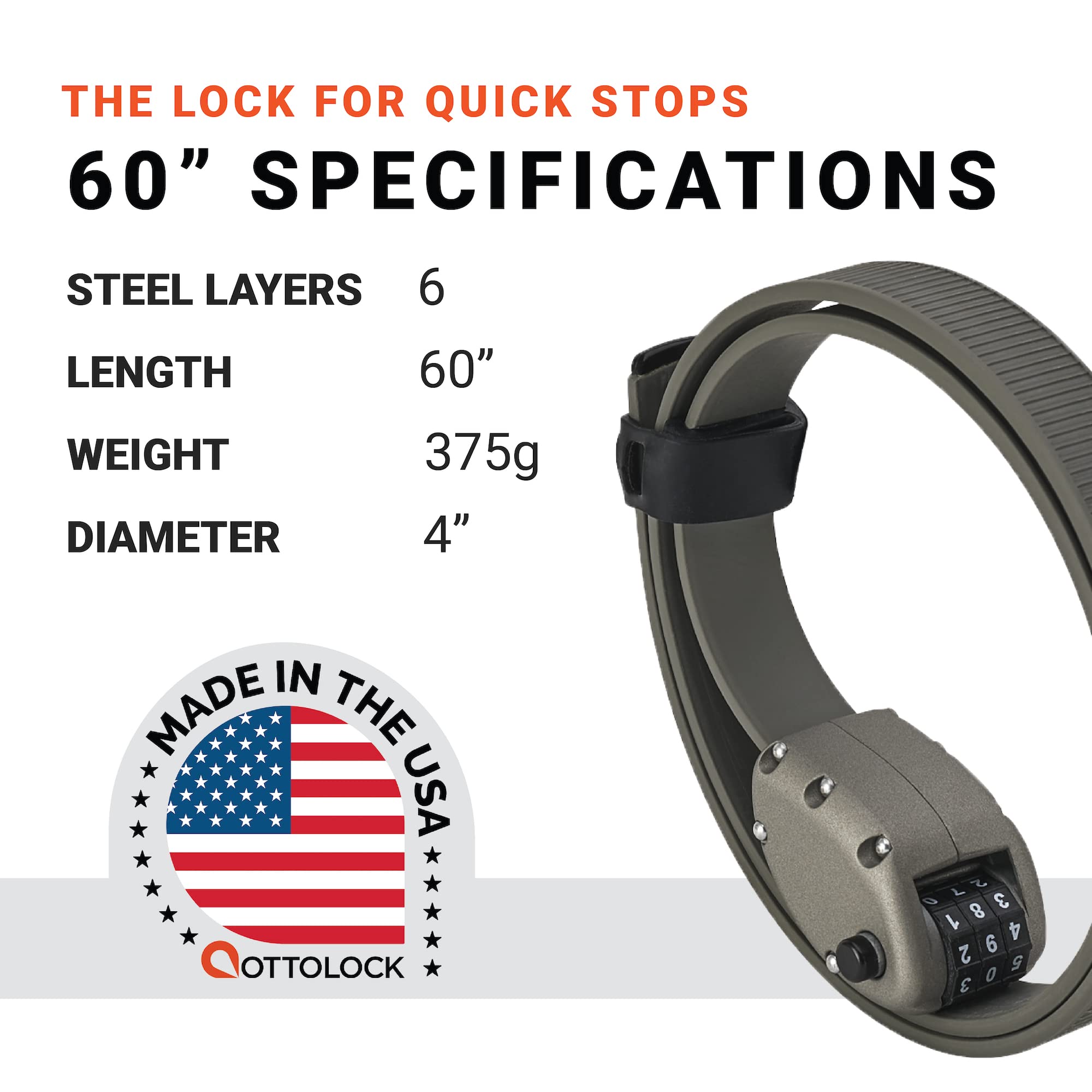 OTTOLOCK HEXBAND Ultra Secure Bike Lock - Lightweight & Heavy Duty Combination Cable Lock with Steel & Kevlar | Perfect for Bicycles, E-Bikes, Scooters & Outdoor Equipment | Theft Protection for Urban Commuting & Adventure Cycling (60 Inch, Grey)