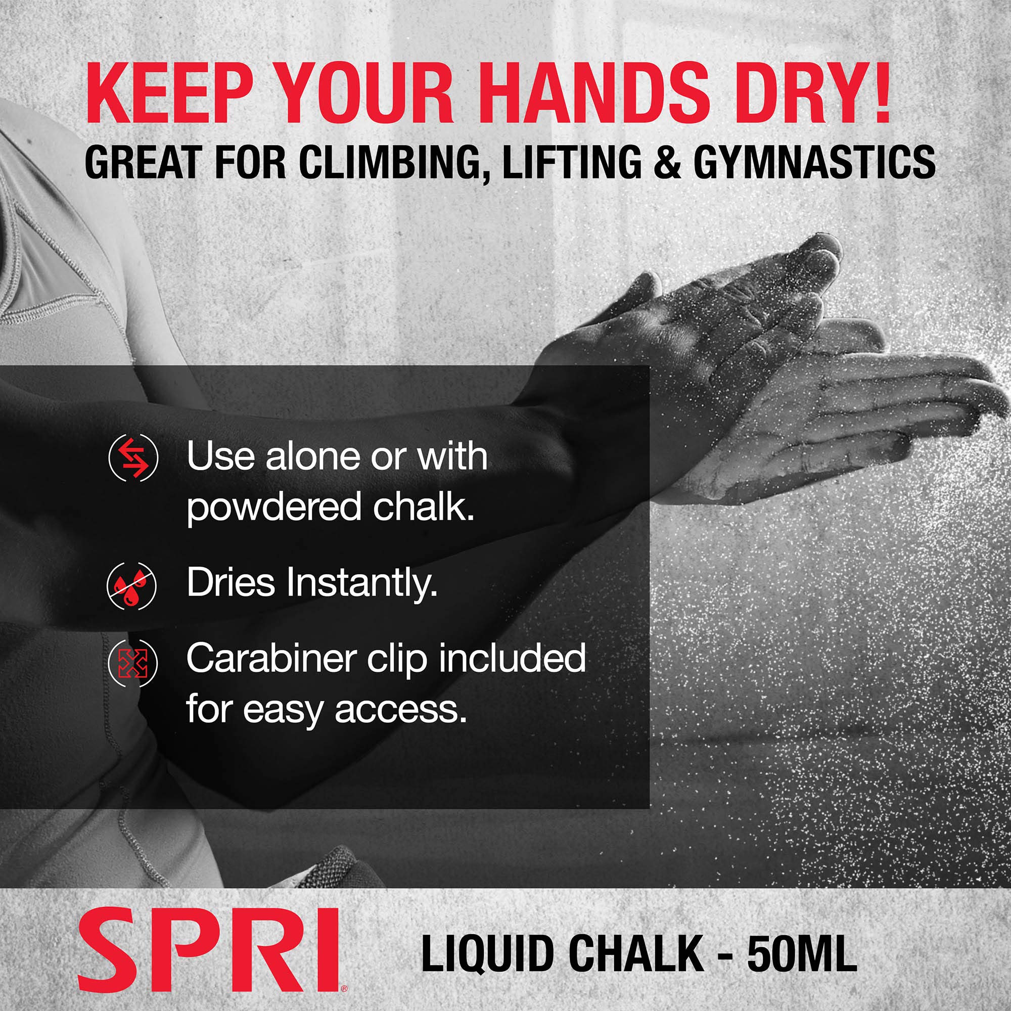 SPRI Liquid Chalk 50ml Bottle - Non-Slip Grip for Weightlifting, Gym Workouts & Rock Climbing | Perfect for CrossFit, Powerlifting & Bouldering