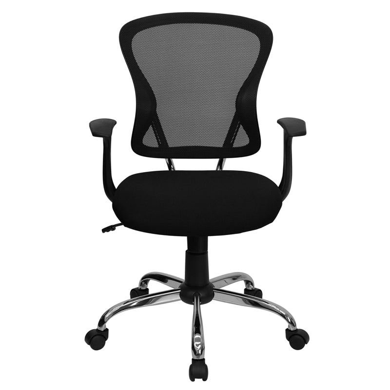 FLASH Alfred Mid Back Black Mesh Swivel Task Office Chair with Chrome Base and Arms - Ergonomic Desk Chair for Home Office, Computer Work & Gaming