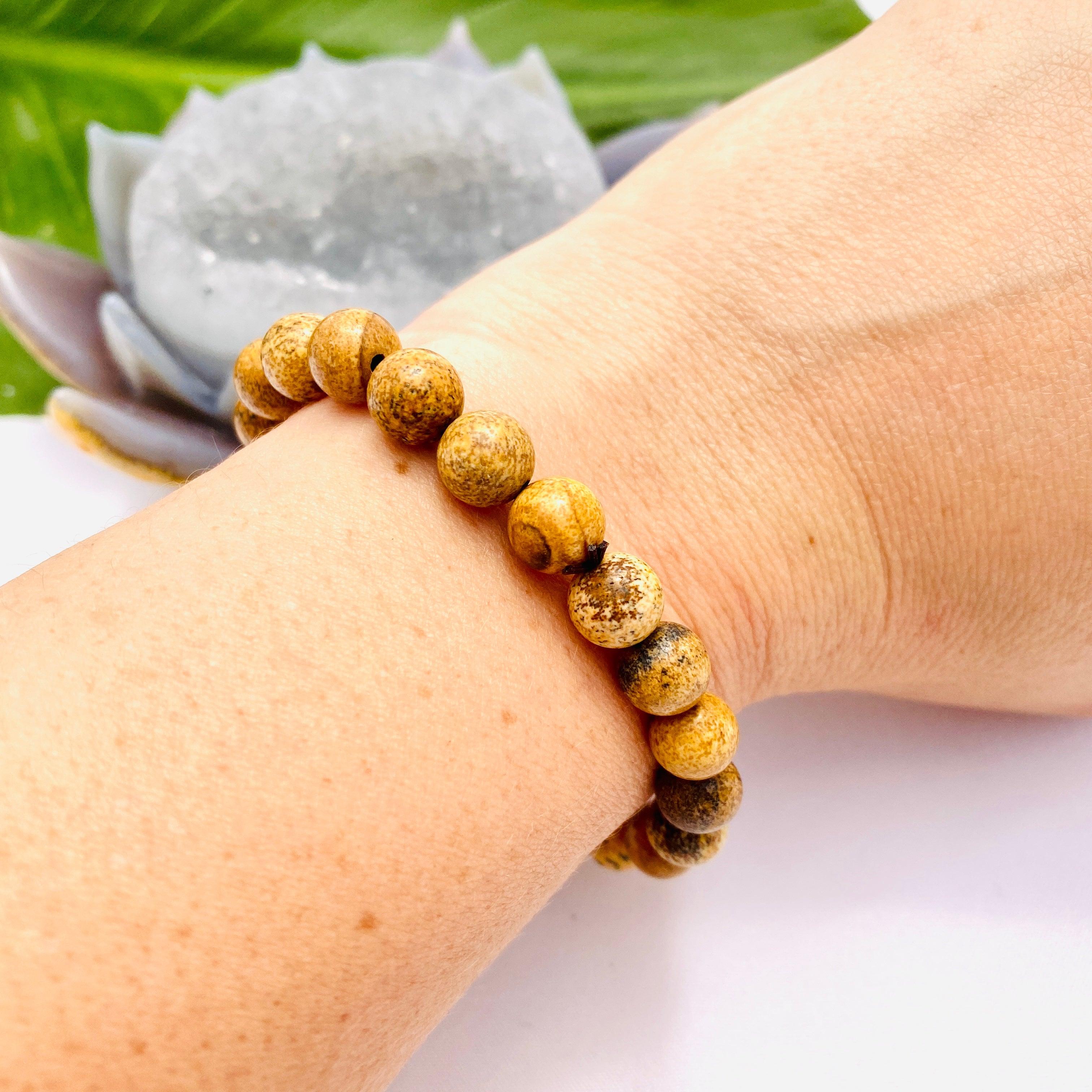 Natural Picture Jasper Beaded Bracelet for Women - Healing Stone Jewelry for Meditation, Yoga & Positive Energy