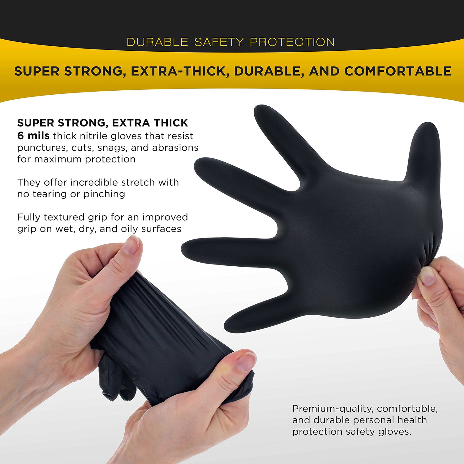 100-Pack Black Nitrile Disposable Gloves - Industrial, Mechanic, Tattoo & Food Safe - Large Size for Work, Kitchen & Tattoo Parlor Use