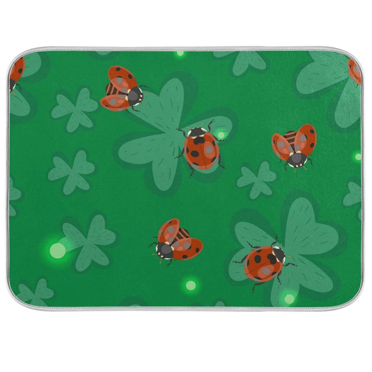 Absorbent Reversible Dish Drying Mat for Kitchen Counter - 16 x 18 Inch Non-Slip Drainer Pad with Cute Ladybug Design | Perfect for Drying Dishes, Utensils & Cookware After Washing