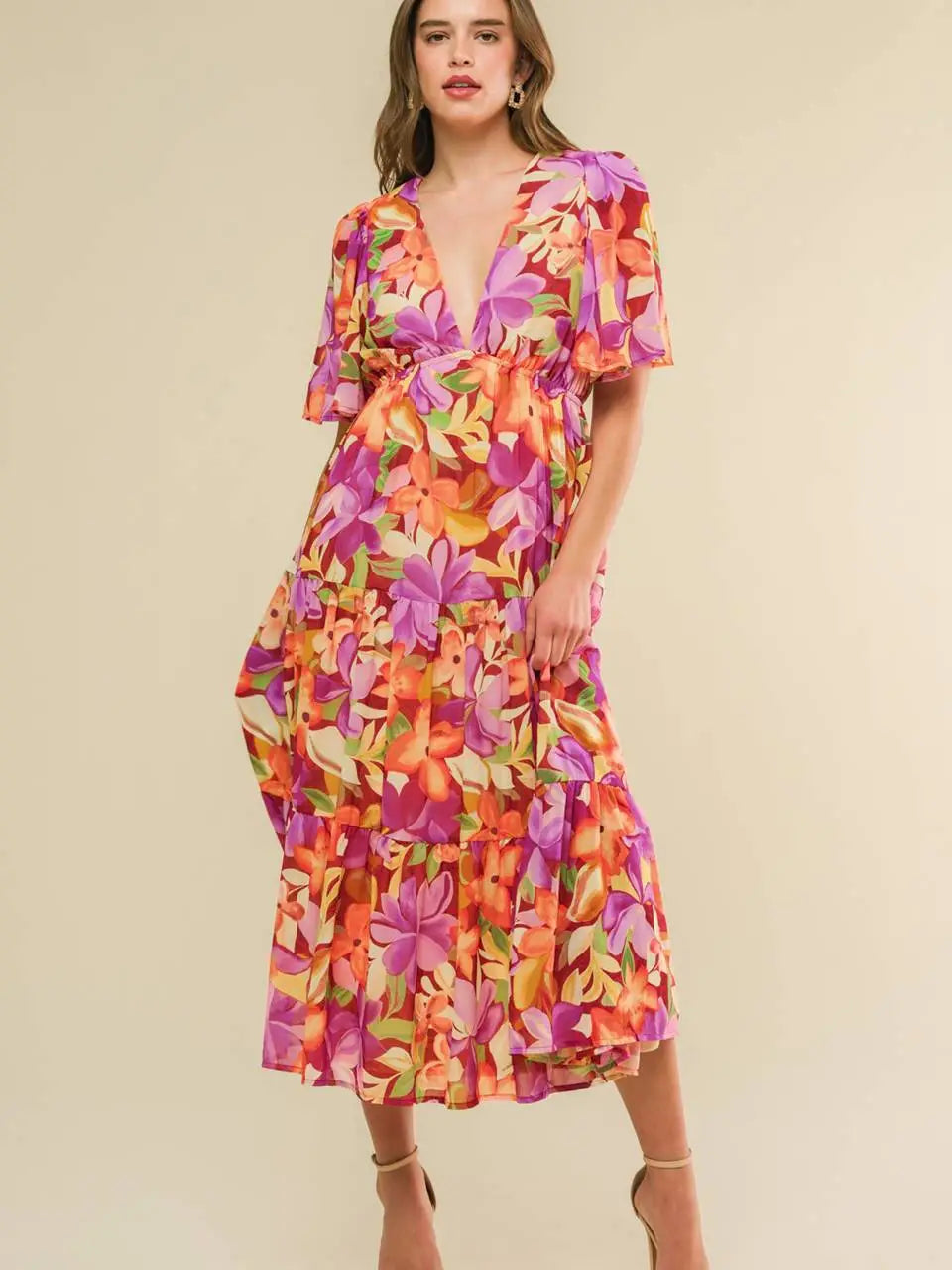 Lennon Floral Midi Dress - Women's Vintage Floral Print A-Line Dress for Spring Summer | Perfect for Weddings, Parties & Date Nights
