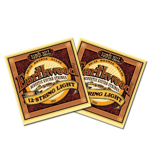 Ernie Ball Earthwood 80/20 Bronze Acoustic Guitar Strings 12-String Light (9-46) - 2 Pack Set for Studio Recording & Live Performances